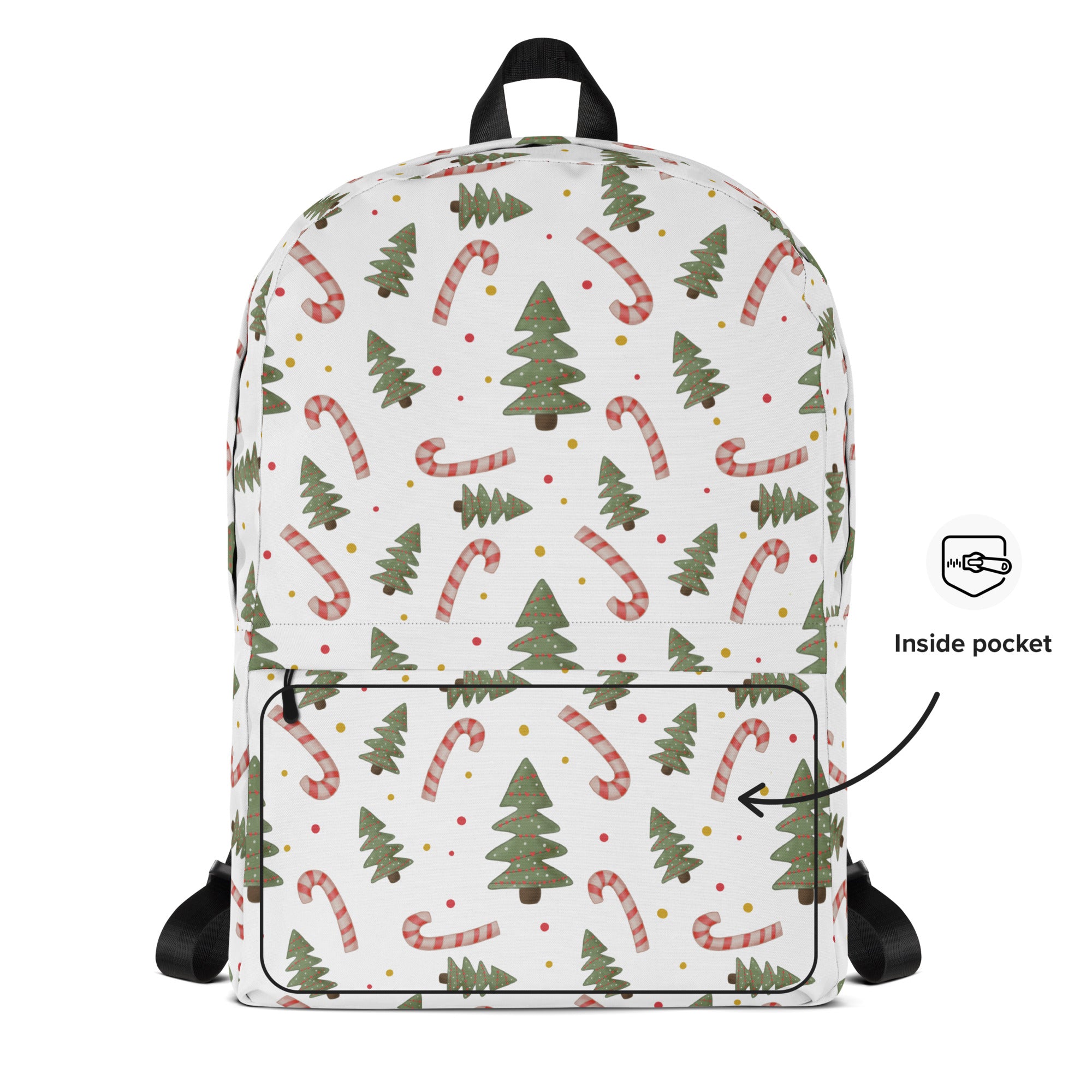 Kids Candy Cane Christmas Tree Backpack - Water-Resistant School Bag With Adjustable Padded Straps & Breathable Mesh Back