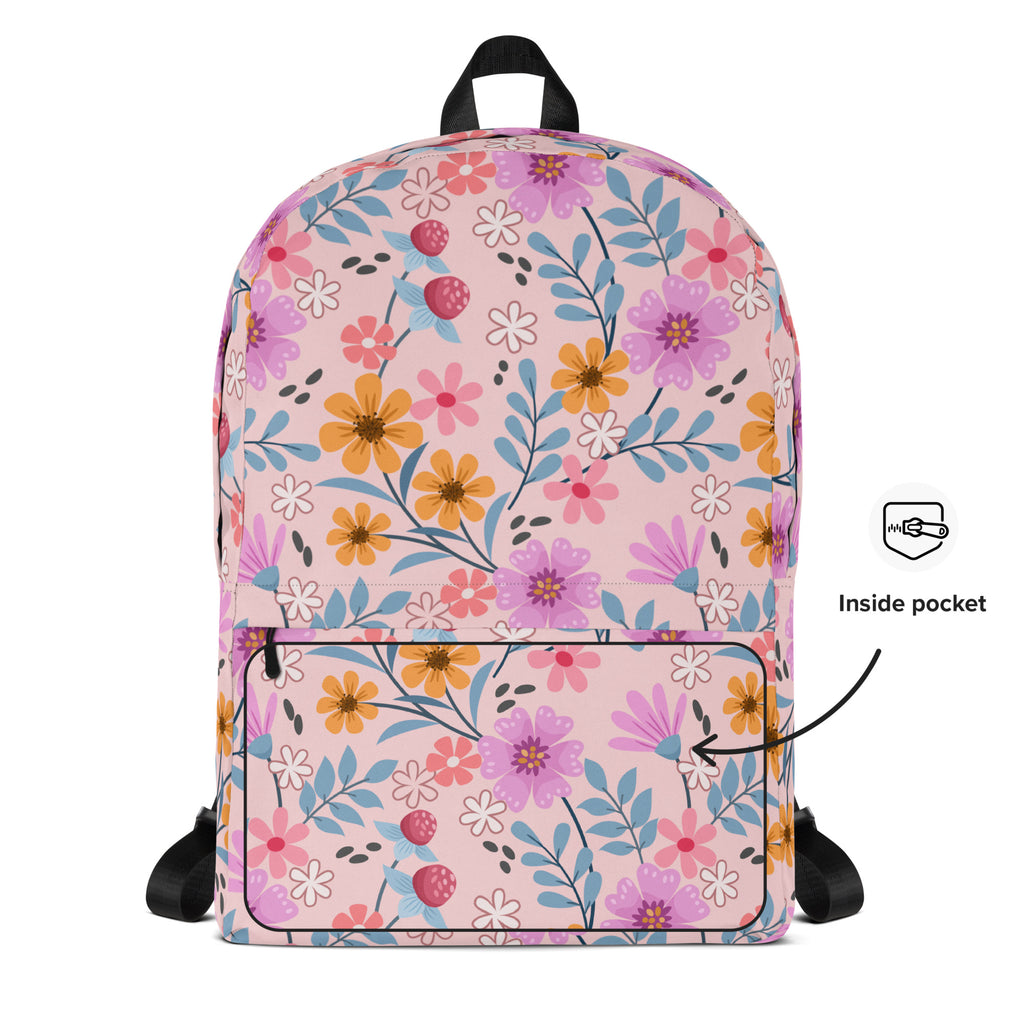 Girls Pink Floral Backpack - Water-Resistant School Bag With Adjustable Padded Straps & Breathable Mesh Back