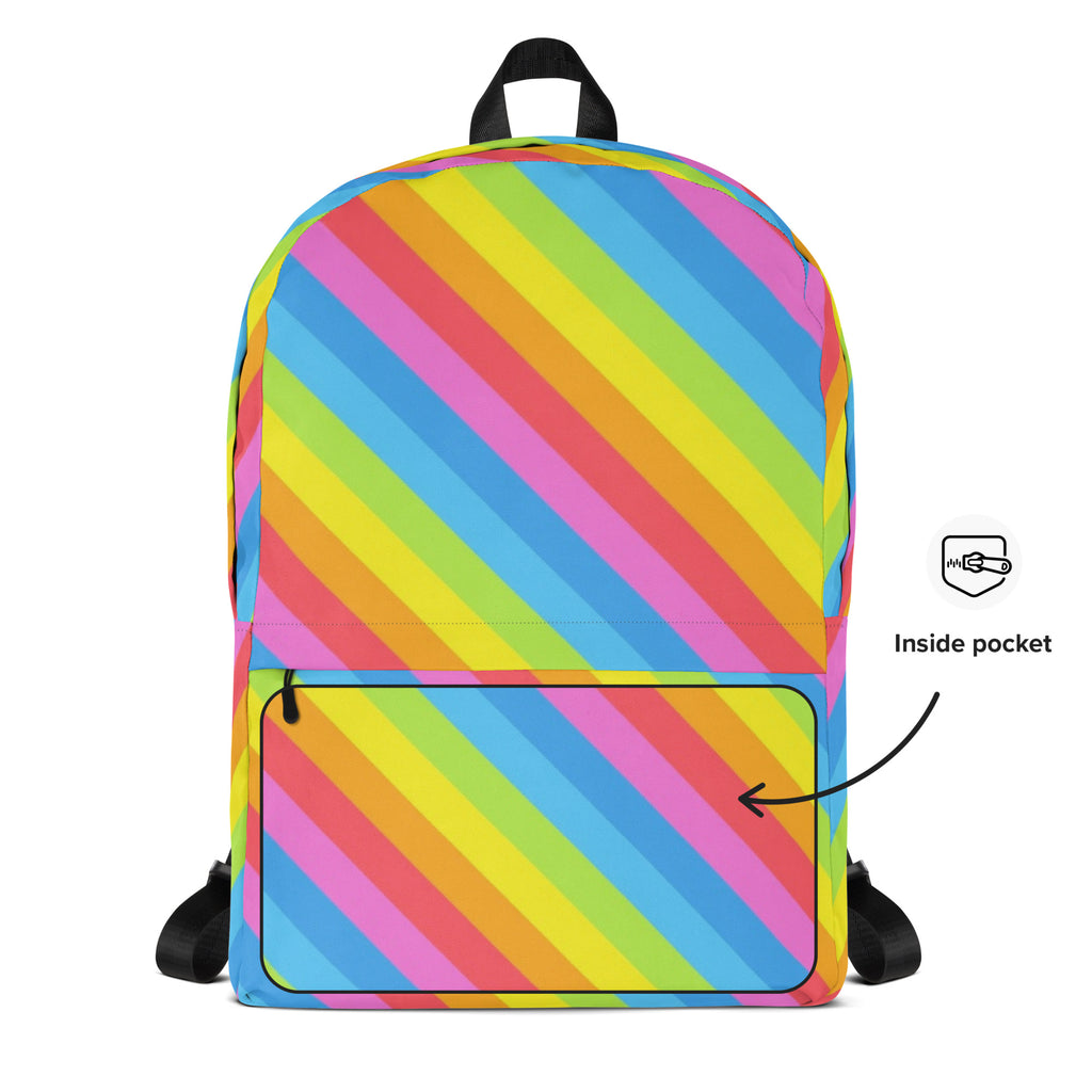 Girls Rainbow Stripe Backpack - Water-Resistant School Bag With Adjustable Padded Straps & Breathable Mesh Back