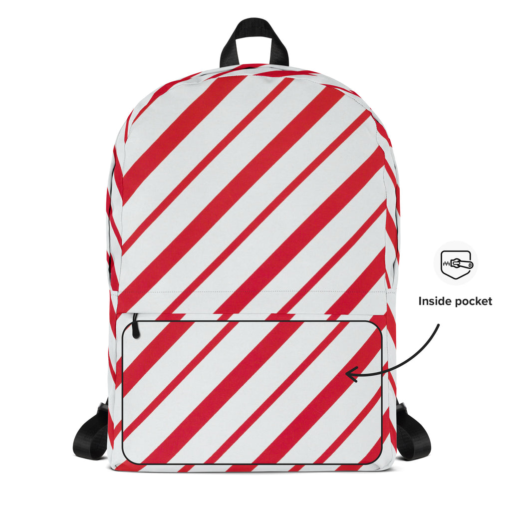 Kids Candy Cane Stripe Backpack - Water-Resistant School Bag With Adjustable Padded Straps & Breathable Mesh Back