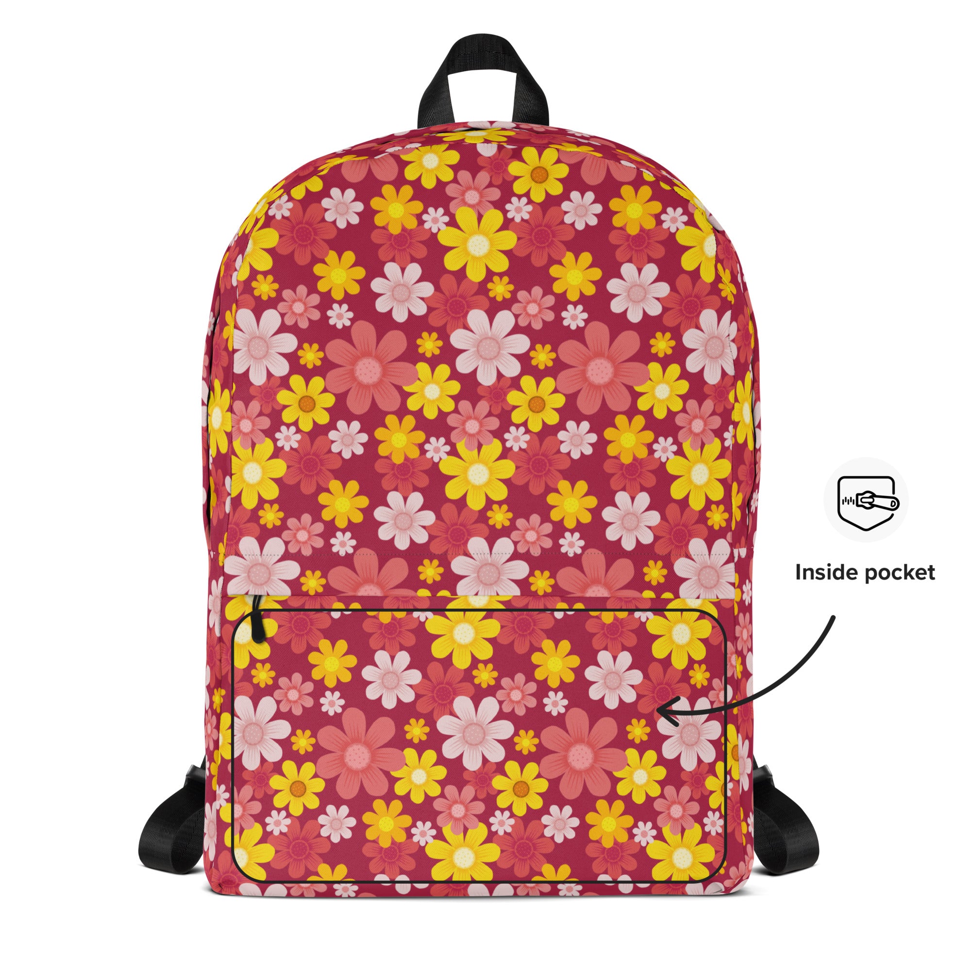 Girls Red Floral Backpack - Water-Resistant School Bag With Adjustable Padded Straps & Breathable Mesh Back
