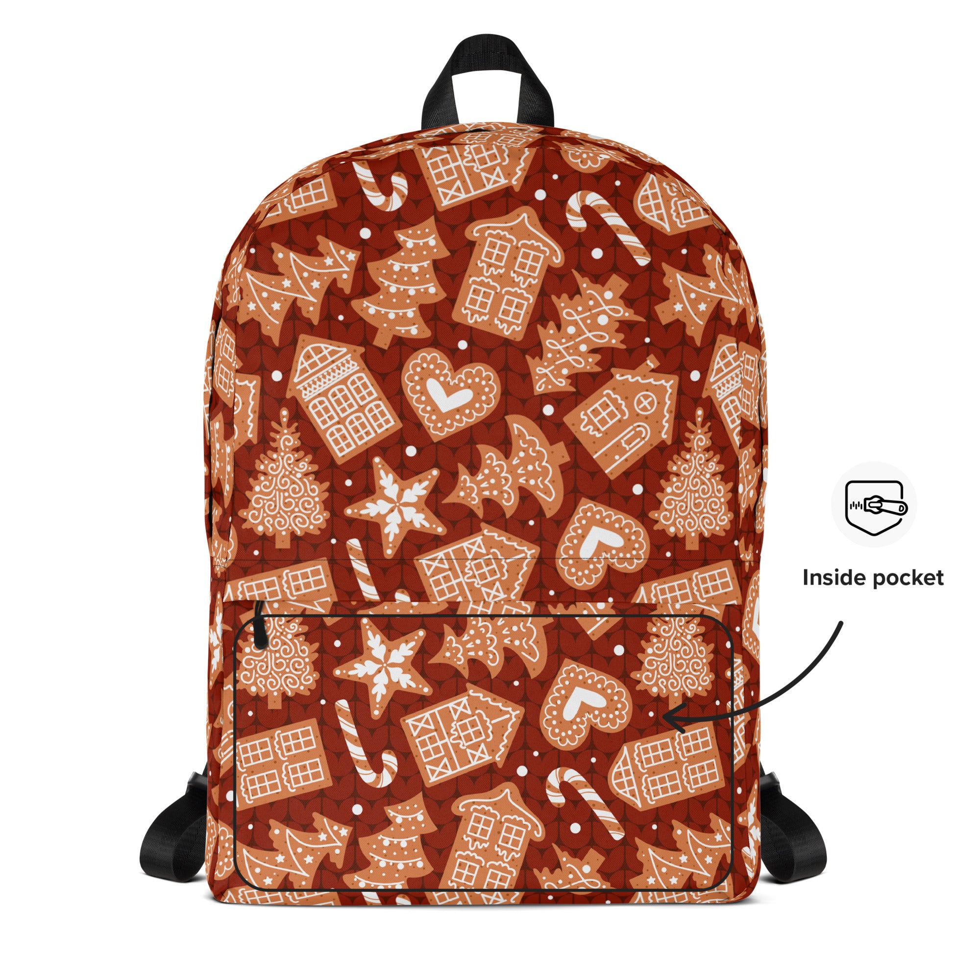 Kids Red Gingerbread Cookies Backpack - Water-Resistant School Bag With Adjustable Padded Straps & Breathable Mesh Back