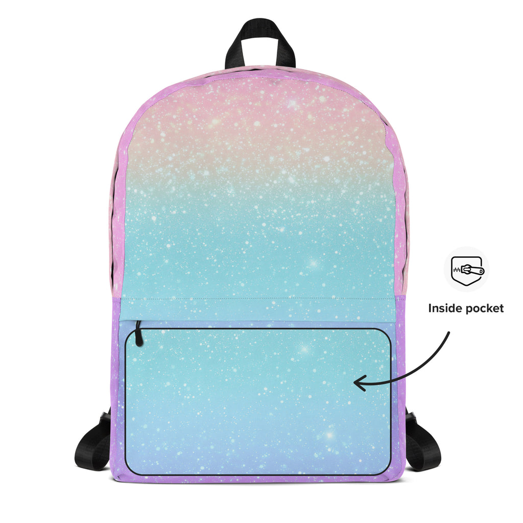 Girls Faux Sparkle Effect Rainbow Backpack - Water-Resistant School Bag With Adjustable Padded Straps & Breathable Mesh Back