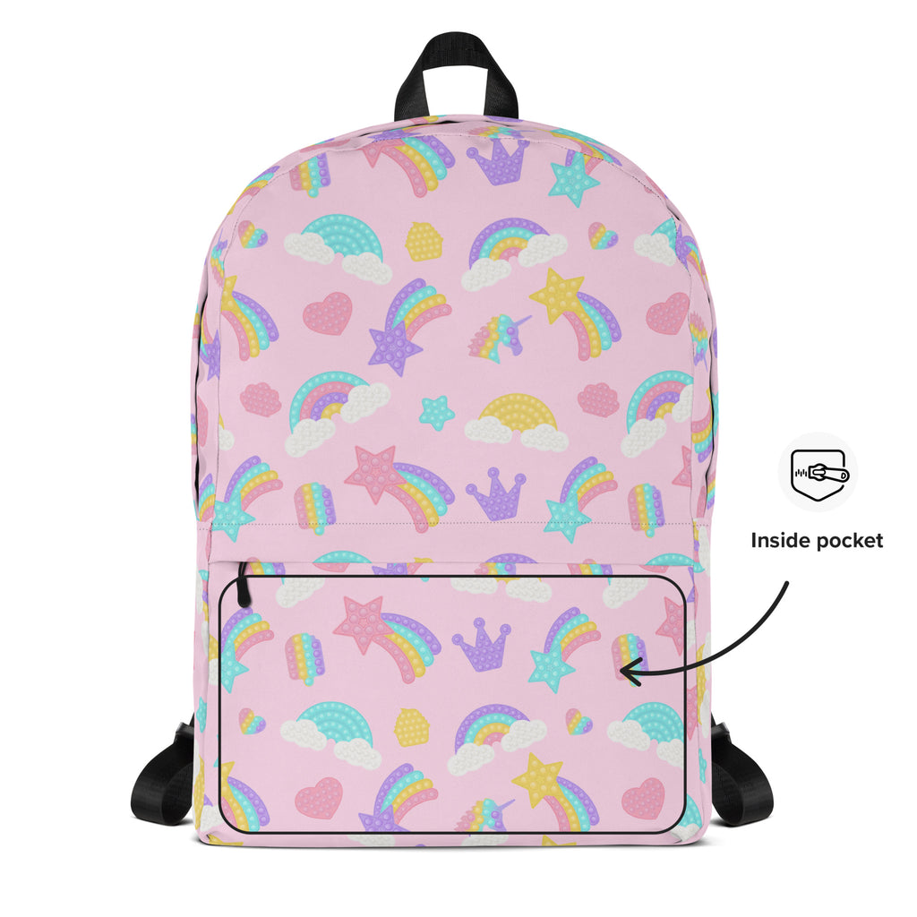 Girls Pop Fidget Backpack - Water-Resistant School Bag With Adjustable Padded Straps & Breathable Mesh Back