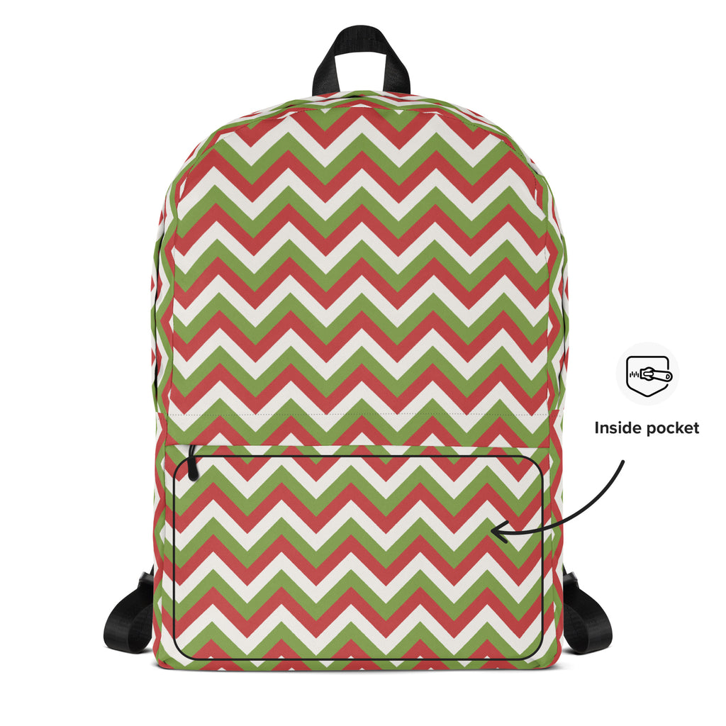 Kids Christmas Chevron Backpack - Water-Resistant School Bag With Adjustable Padded Straps & Breathable Mesh Back
