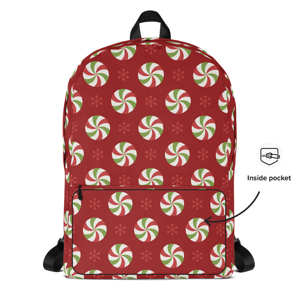 Kids Peppermint Christmas Backpack - Water-Resistant School Bag With Adjustable Padded Straps & Breathable Mesh Back