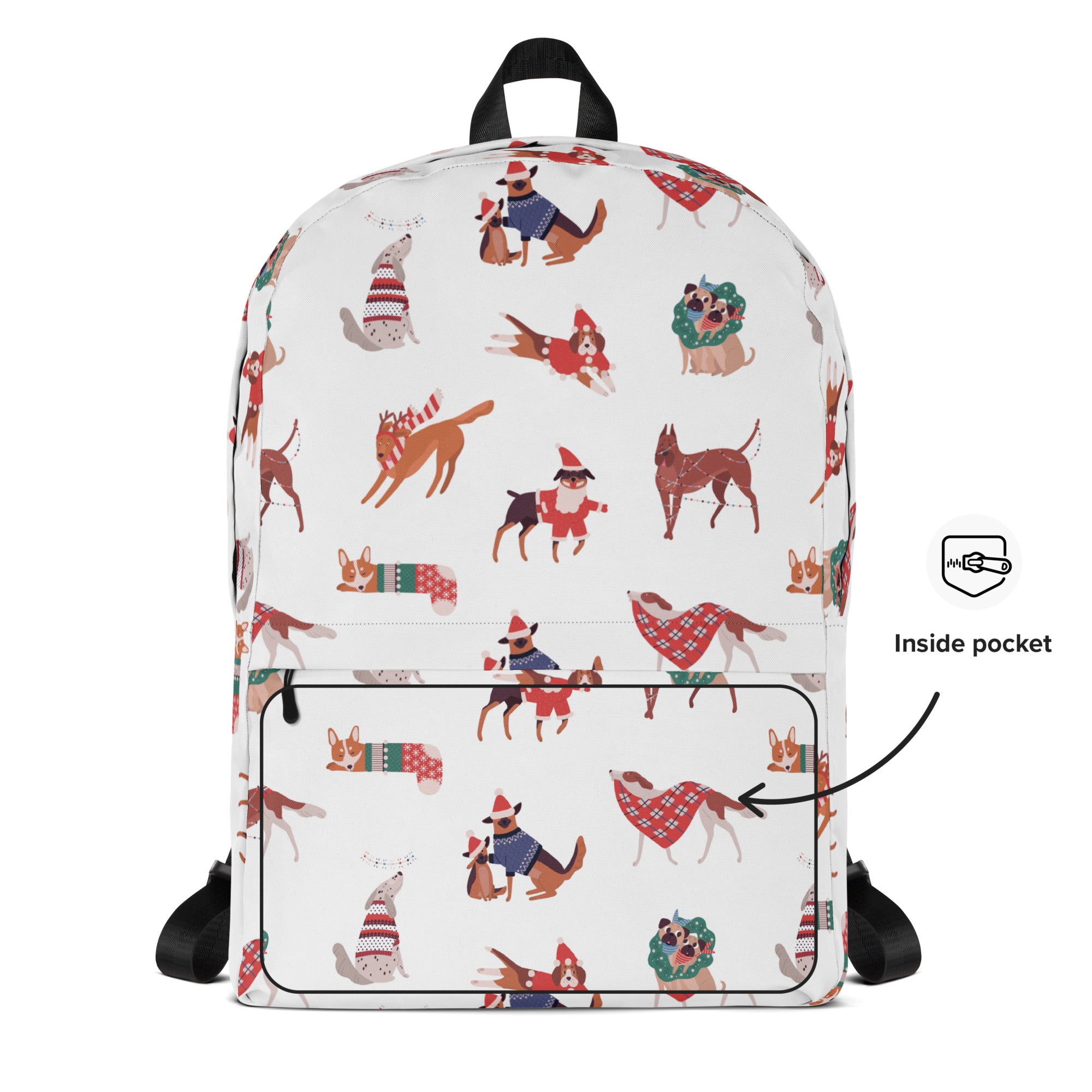 Kids Christmas Dogs Backpack - Water-Resistant School Bag With Adjustable Padded Straps & Breathable Mesh Back