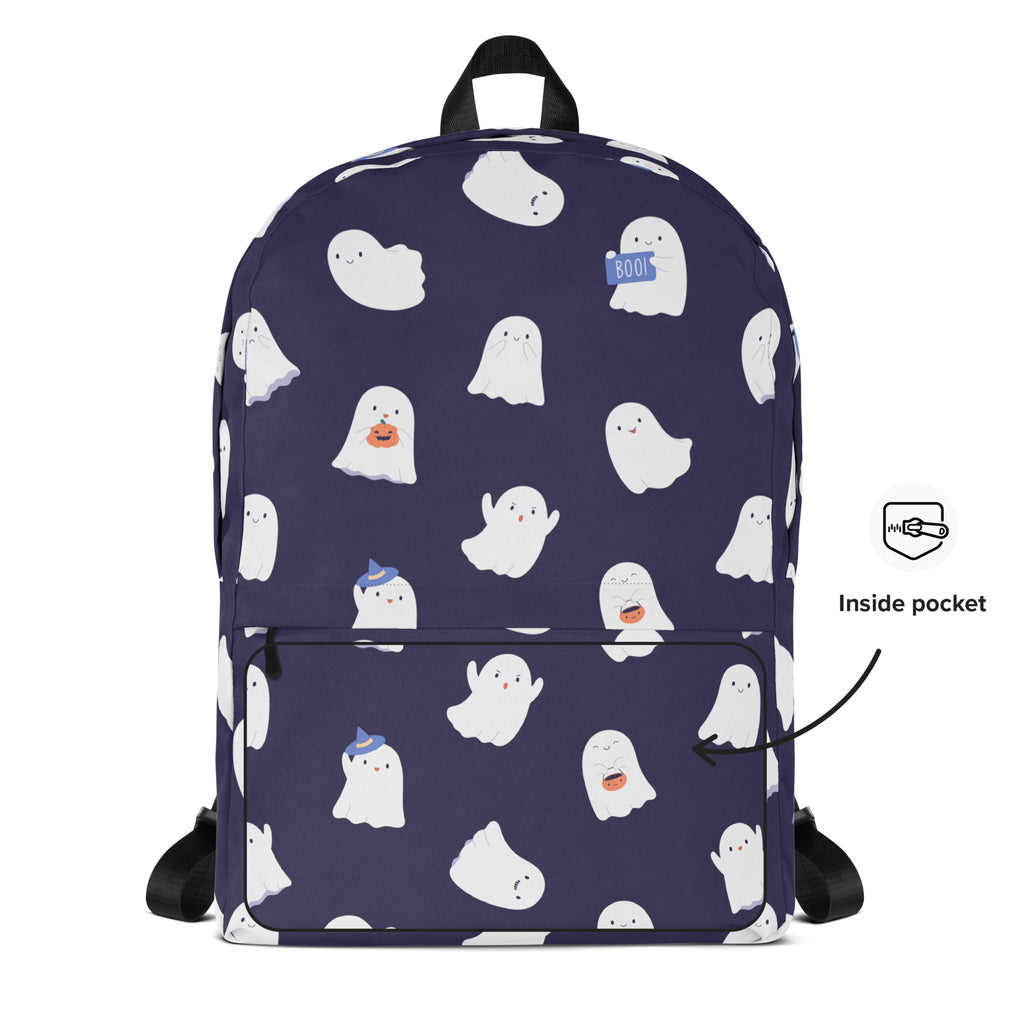 Girls Purple Ghost Halloween Backpack - Water-Resistant School Bag With Adjustable Padded Straps & Breathable Mesh Back