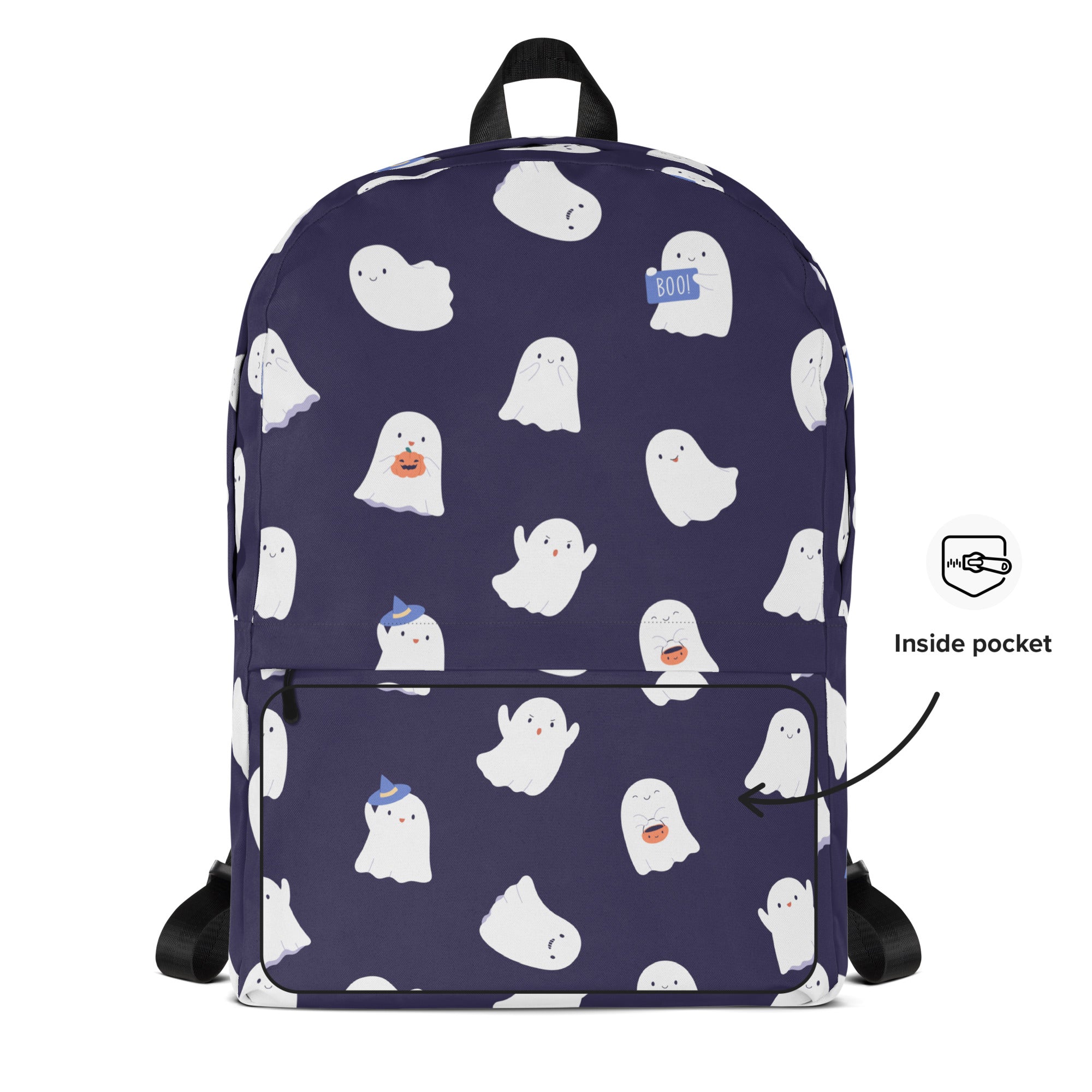 Girls Purple Ghost Halloween Backpack - Water-Resistant School Bag With Adjustable Padded Straps & Breathable Mesh Back