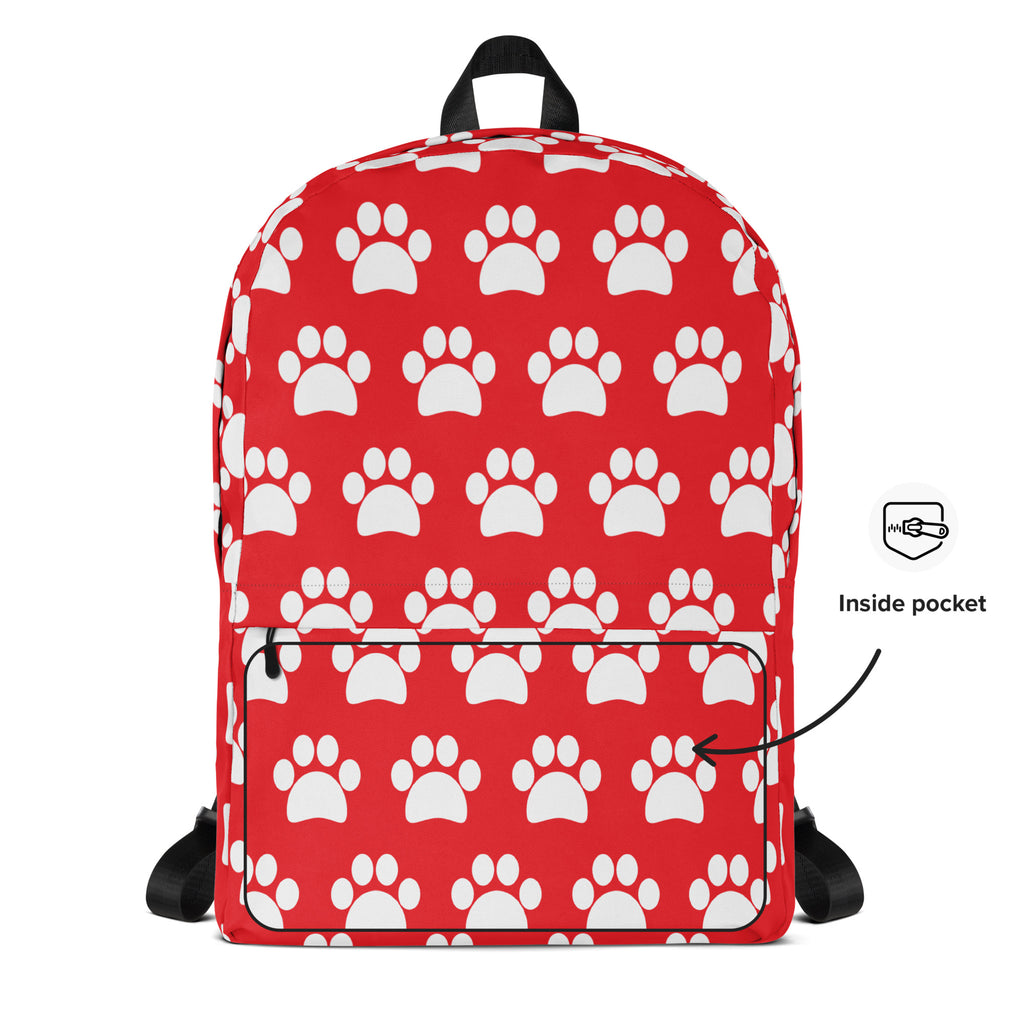 Kids Red Paw Print Backpack - Water-Resistant School Bag With Adjustable Padded Straps & Breathable Mesh Back