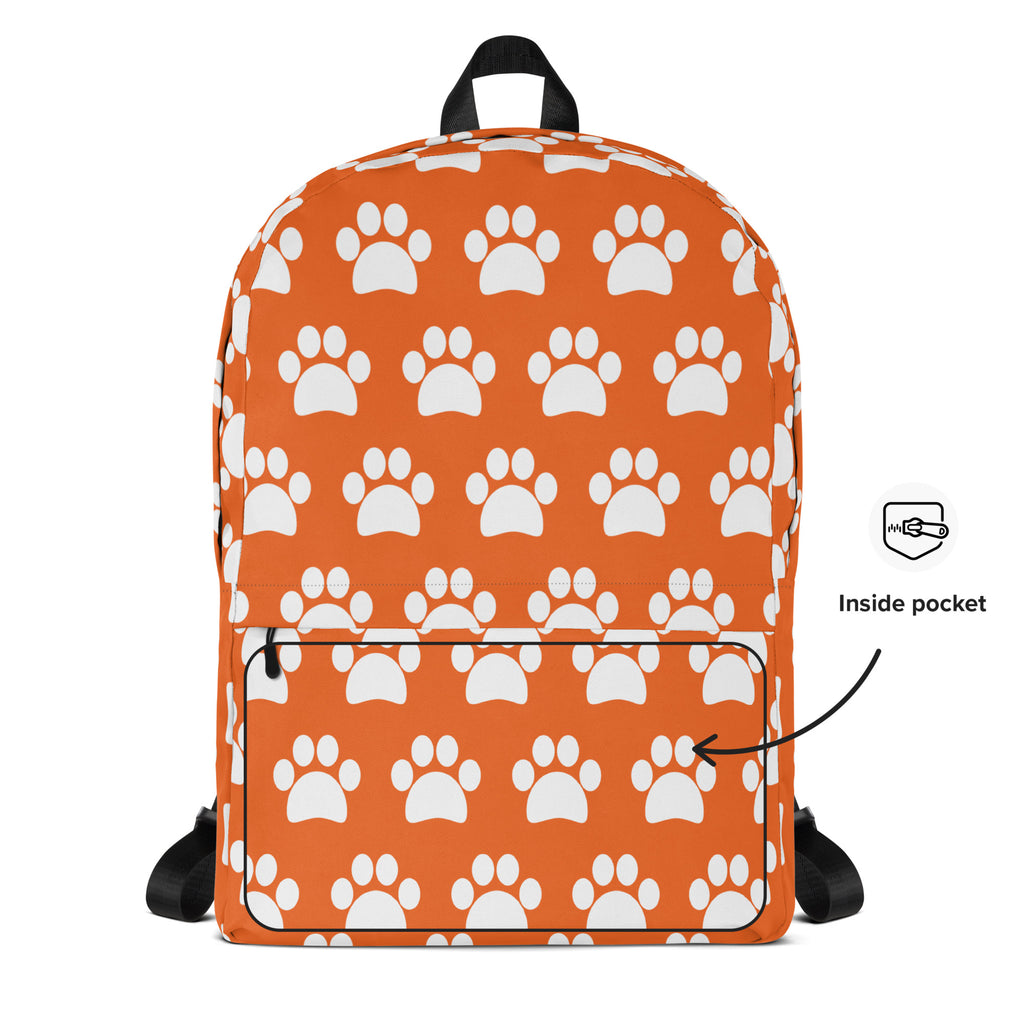 Kids Orange Paw Print Backpack - Water-Resistant School Bag With Adjustable Padded Straps & Breathable Mesh Back