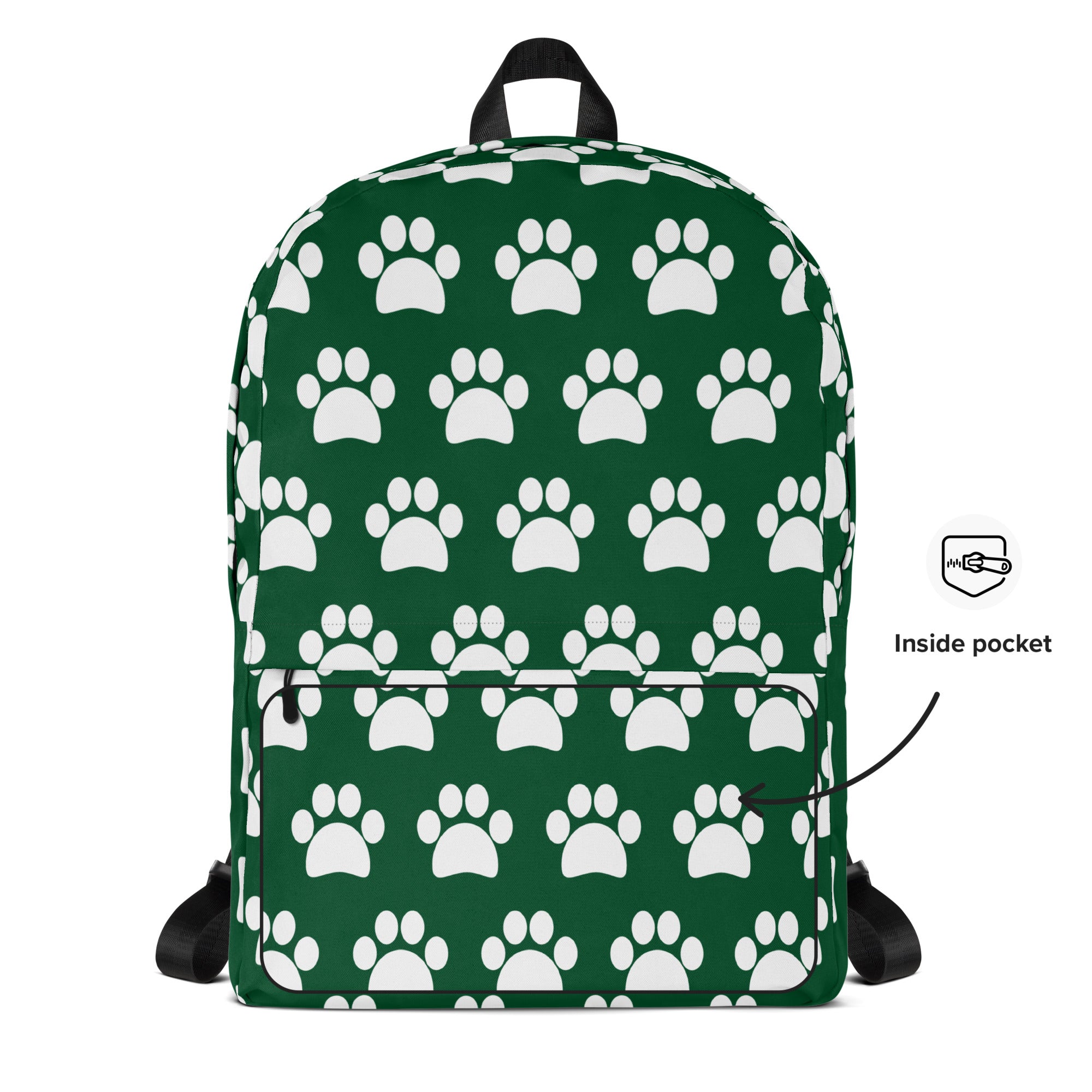 Kids Forest Green Paw Print Backpack - Water-Resistant School Bag With Adjustable Padded Straps & Breathable Mesh Back