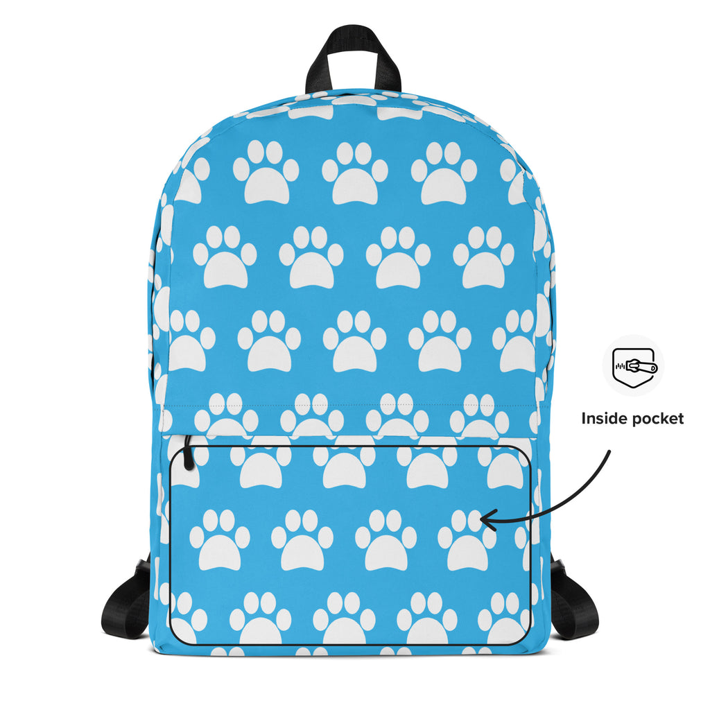 Kids Light Blue Paw Print Backpack - Water-Resistant School Bag With Adjustable Padded Straps & Breathable Mesh Back