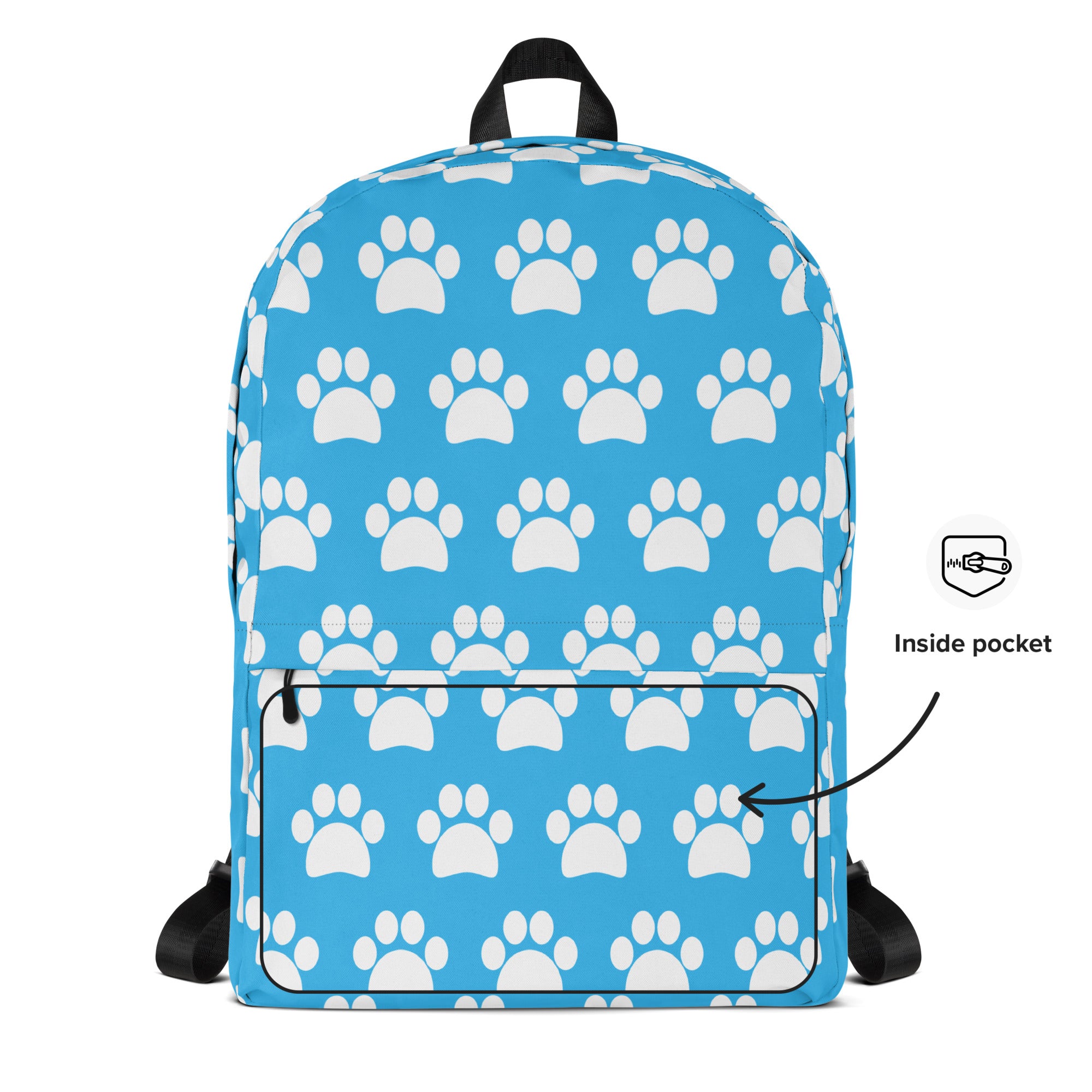 Kids Light Blue Paw Print Backpack - Water-Resistant School Bag With Adjustable Padded Straps & Breathable Mesh Back