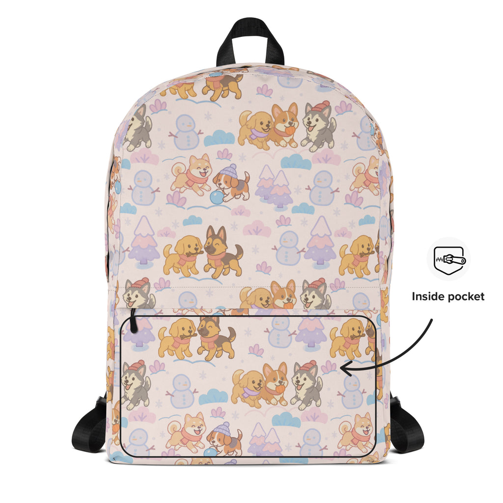 Kids Winter Puppies Backpack - Water-Resistant School Bag With Adjustable Padded Straps & Breathable Mesh Back