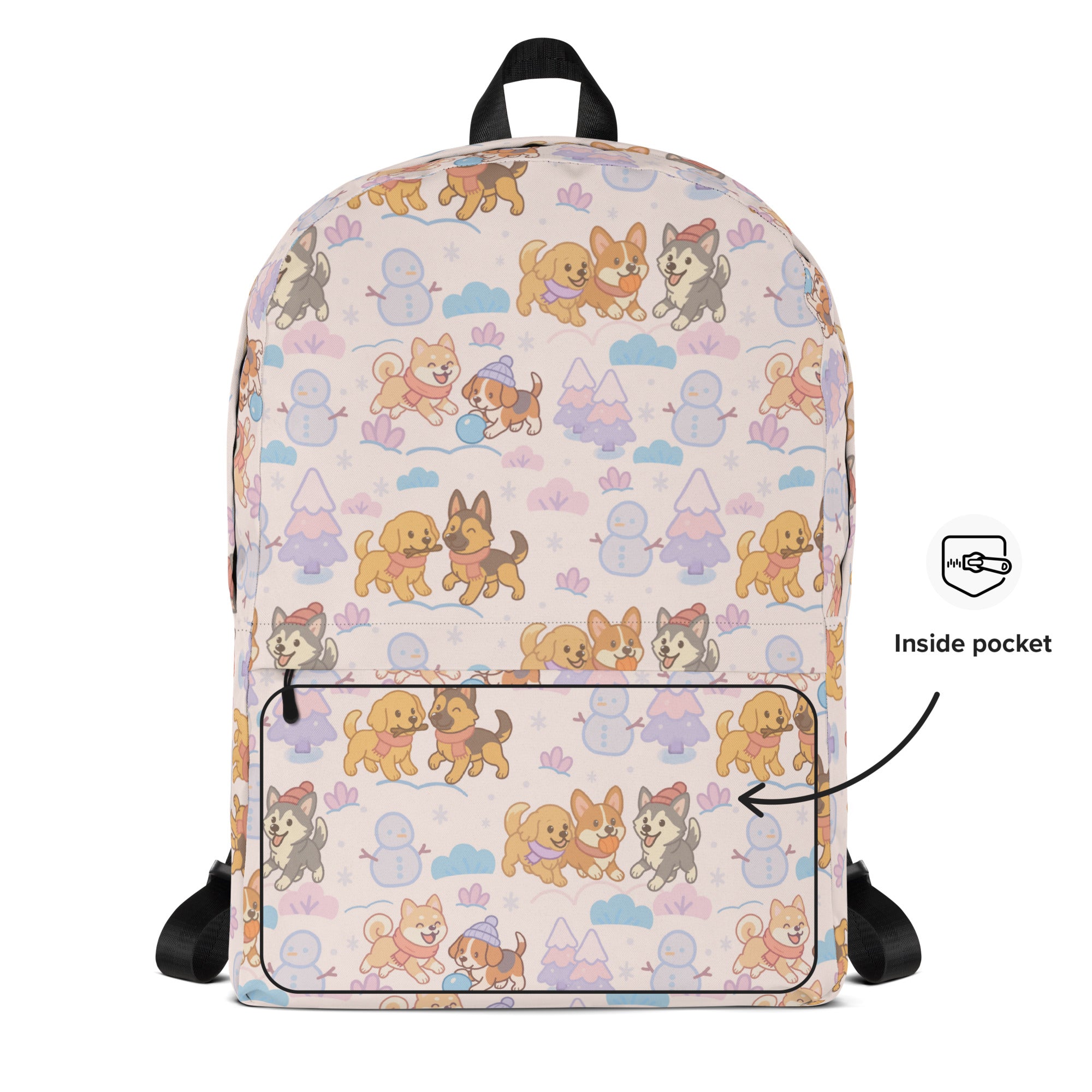 Kids Winter Puppies Backpack - Water-Resistant School Bag With Adjustable Padded Straps & Breathable Mesh Back