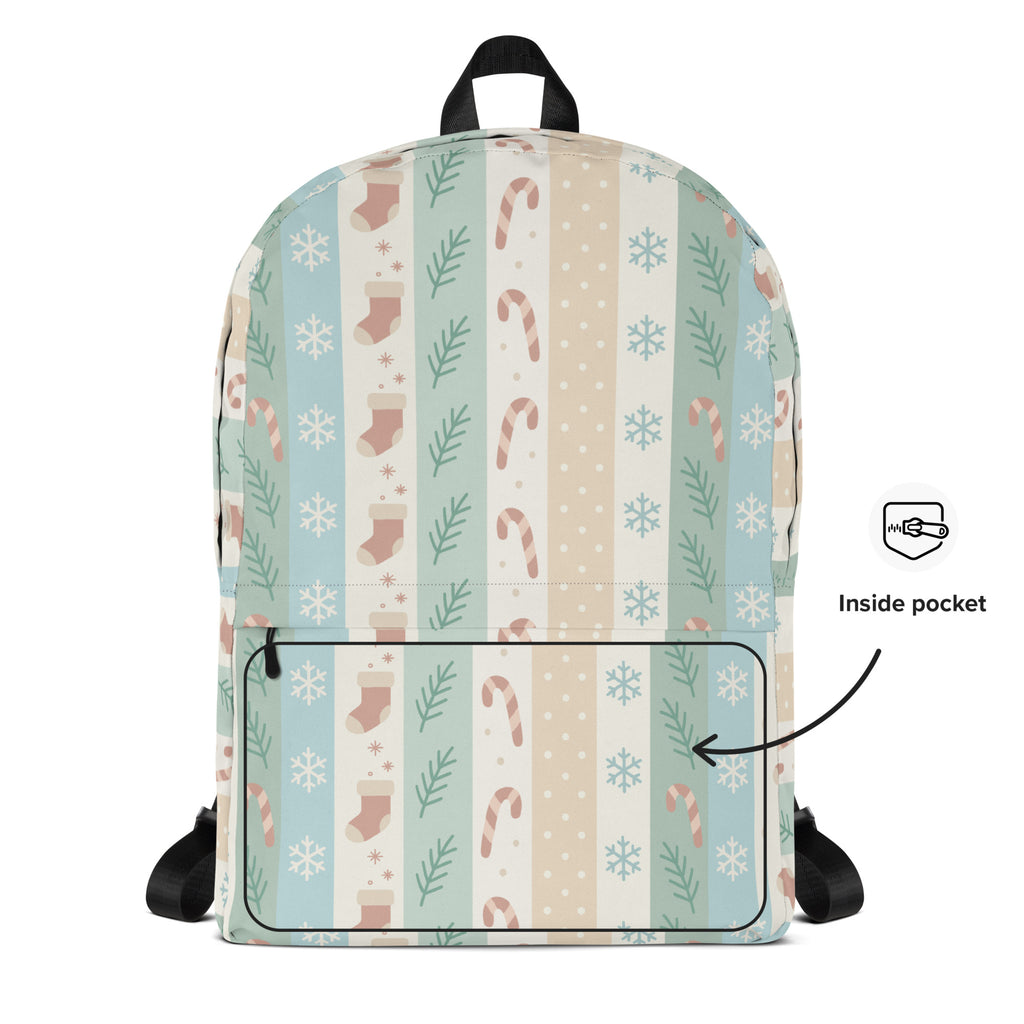 Kids Christmas Stripe Backpack - Water-Resistant School Bag With Adjustable Padded Straps & Breathable Mesh Back