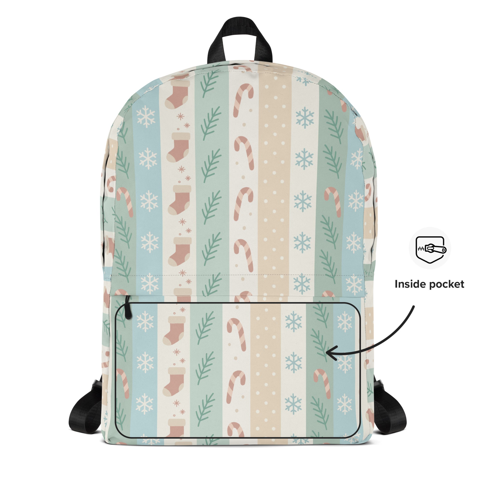 Kids Christmas Stripe Backpack - Water-Resistant School Bag With Adjustable Padded Straps & Breathable Mesh Back