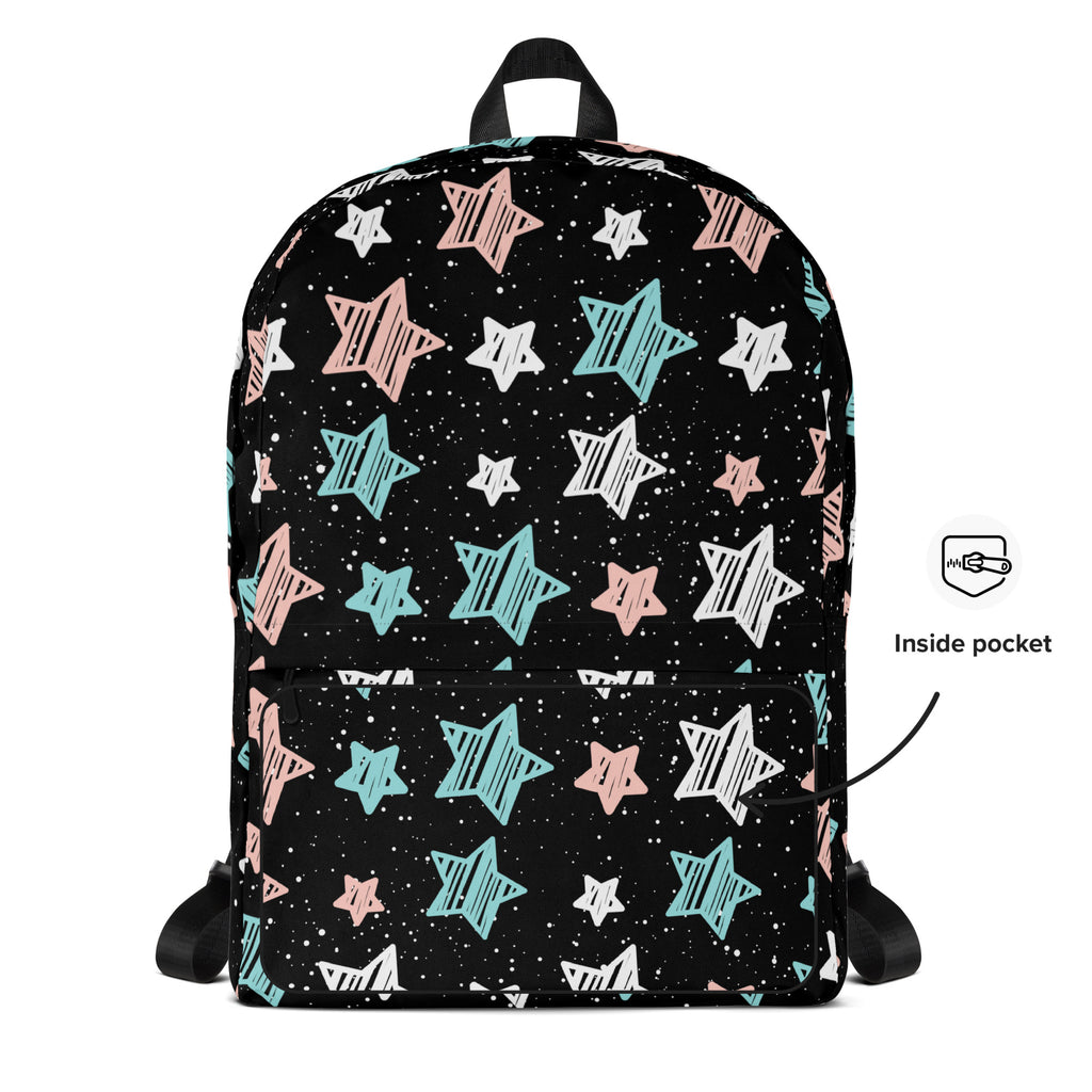 Girls Doodle Star Backpack - Water-Resistant School Bag With Adjustable Padded Straps & Breathable Mesh Back