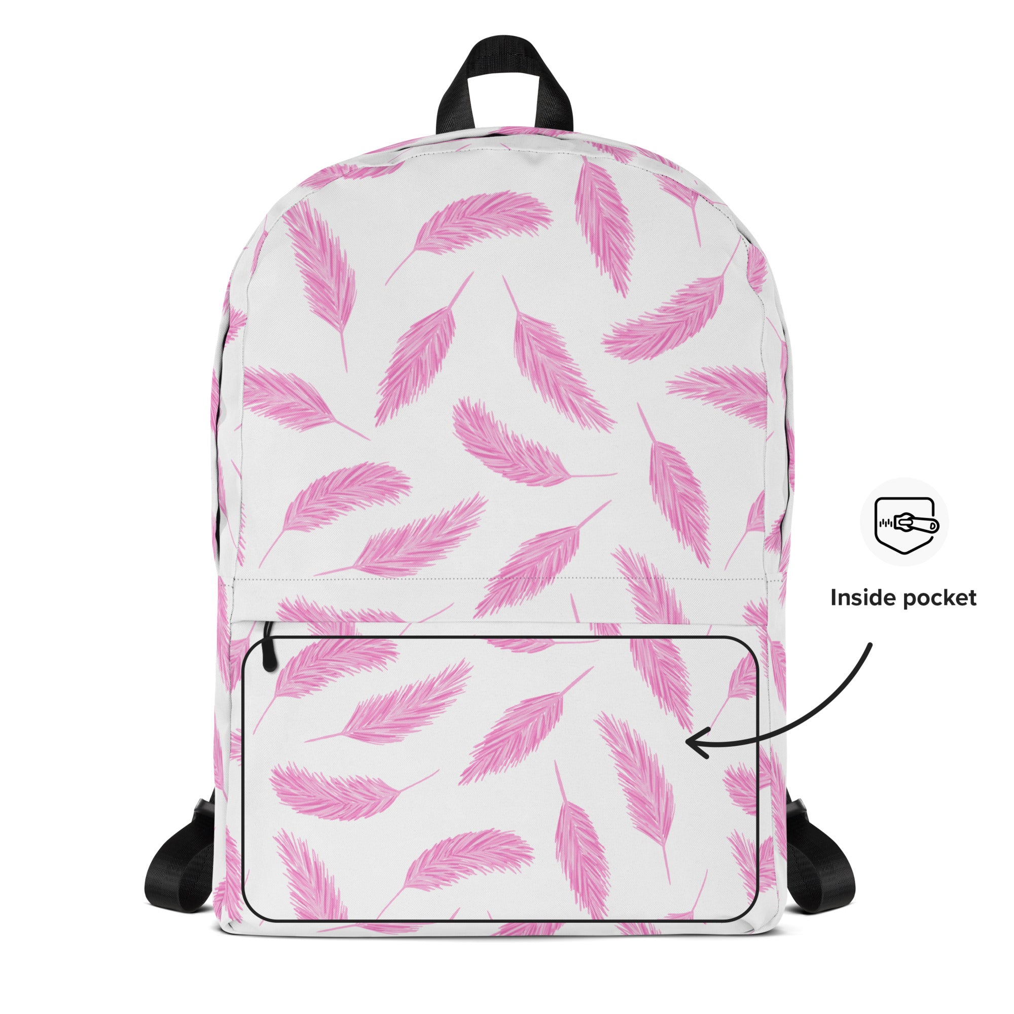 Girls Pink Flamingo Feathers Backpack - Water-Resistant School Bag With Adjustable Padded Straps & Breathable Mesh Back