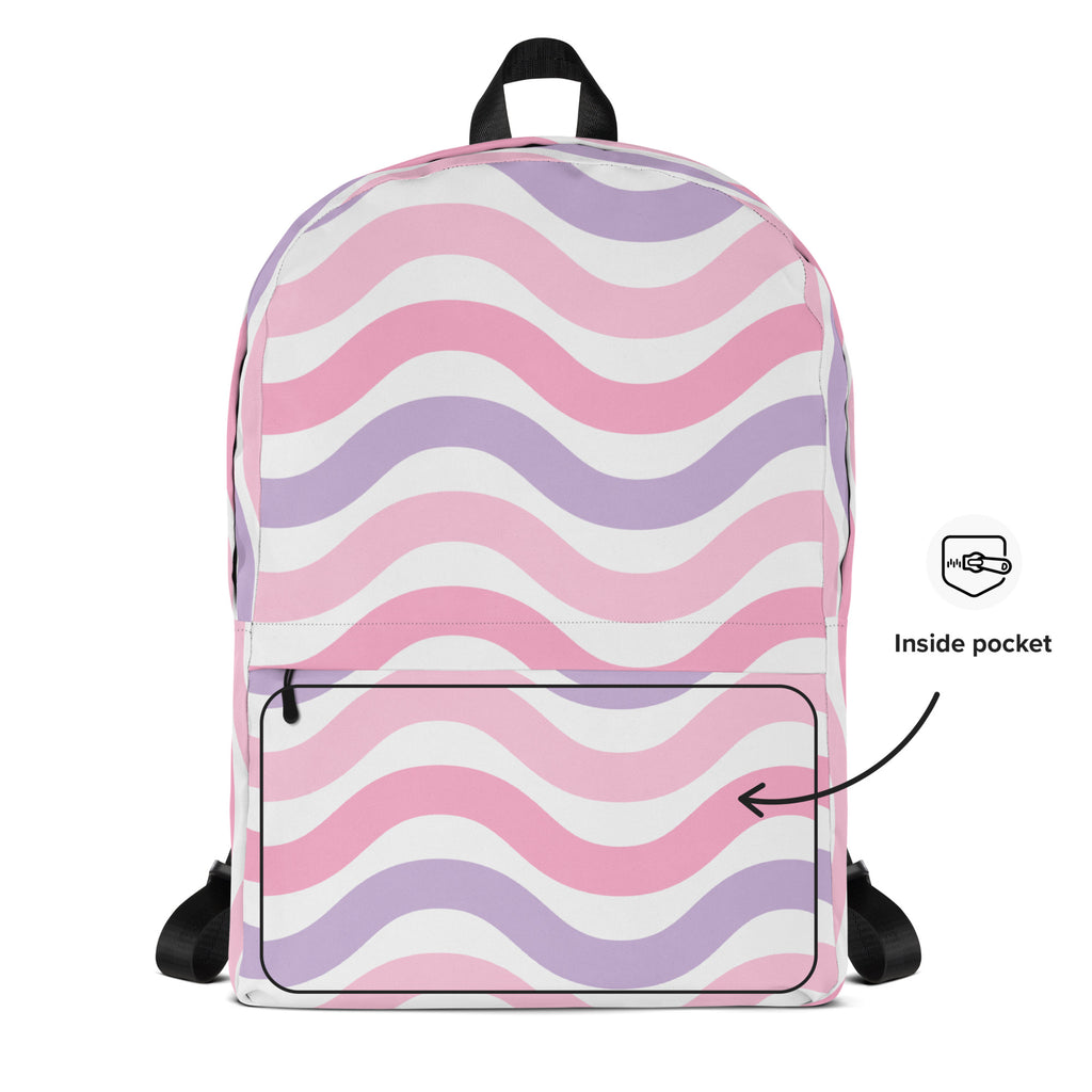 Girls Pink Wave Backpack - Water-Resistant School Bag With Adjustable Padded Straps & Breathable Mesh Back