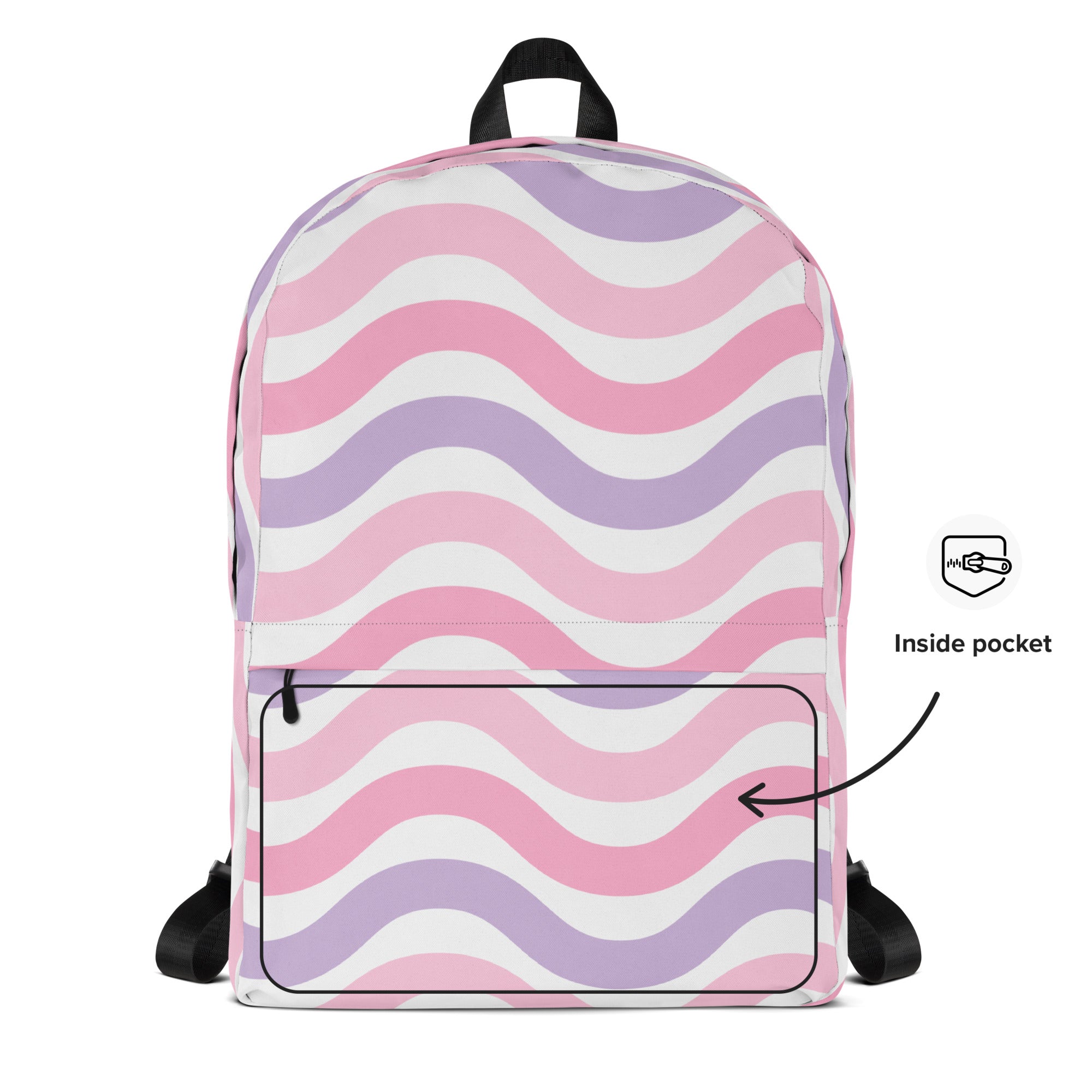 Girls Pink Wave Backpack - Water-Resistant School Bag With Adjustable Padded Straps & Breathable Mesh Back