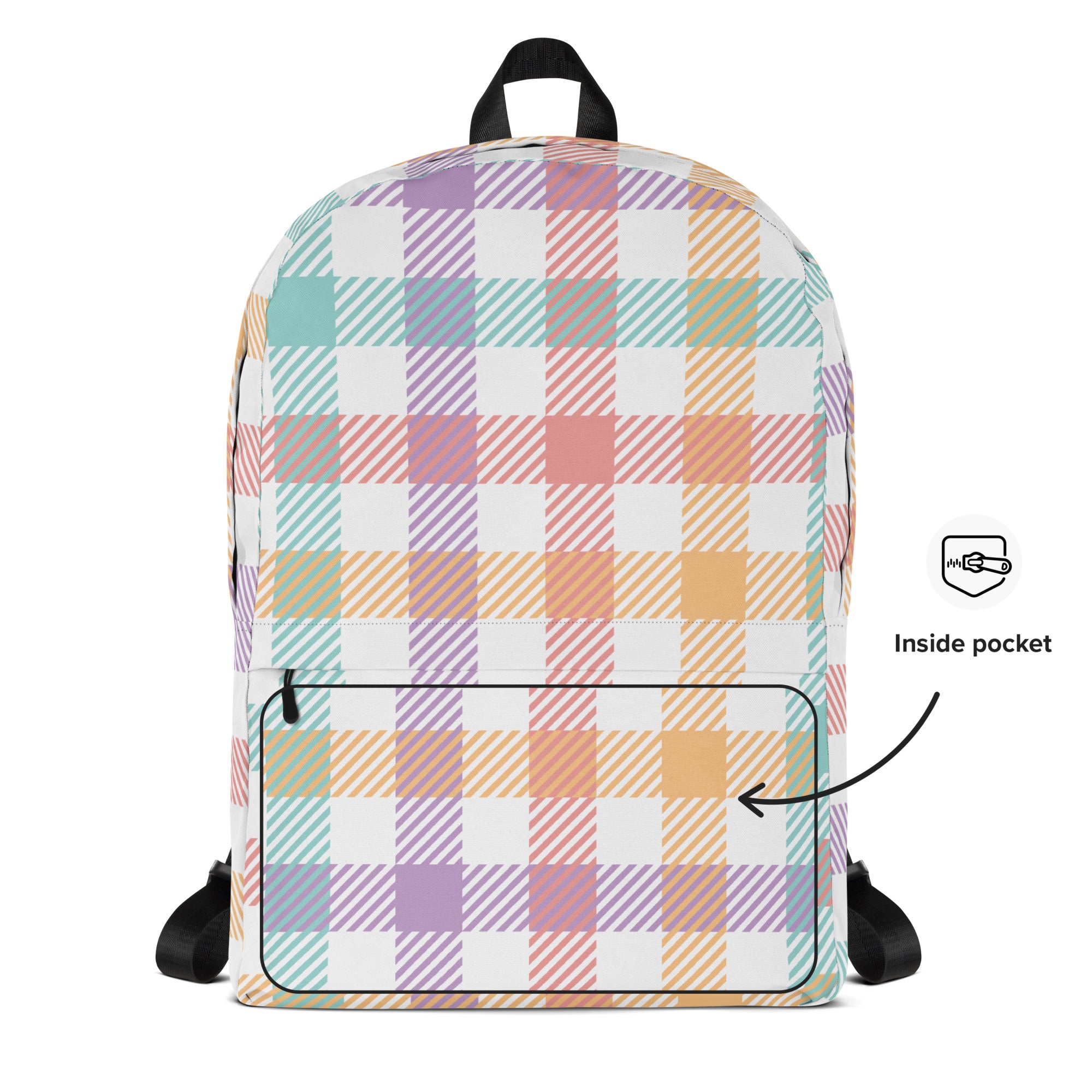 Girls Pastel Rainbow Plaid Backpack - Water-Resistant School Bag With Adjustable Padded Straps & Breathable Mesh Back