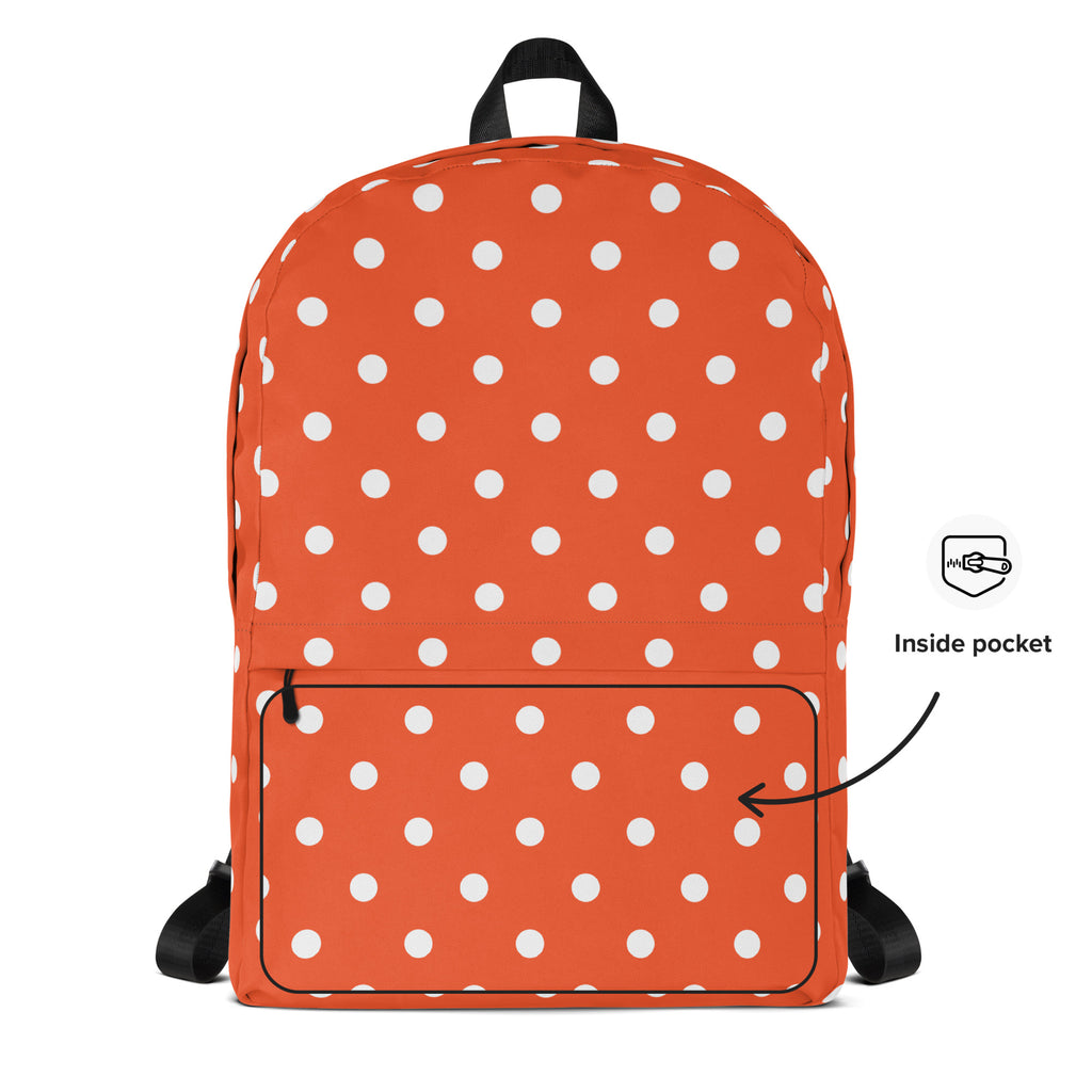 Kids Bright Orange Polka Dot Backpack - Water-Resistant School Bag With Adjustable Padded Straps & Breathable Mesh Back