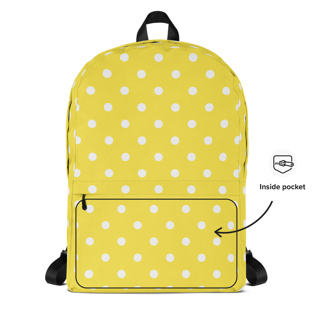 Kids Yellow Polka Dot Backpack - Water-Resistant School Bag With Adjustable Padded Straps & Breathable Mesh Back