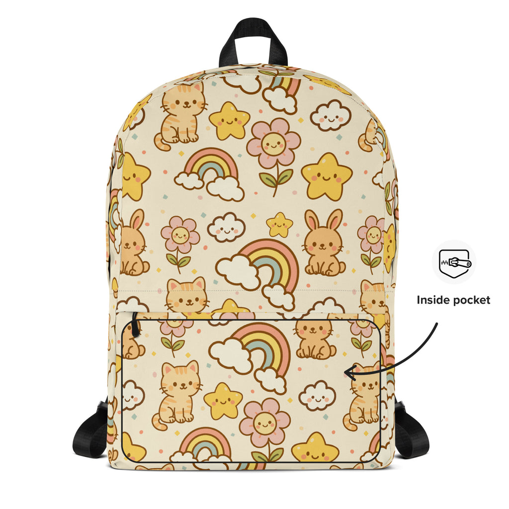 Girls Rainbow Bunny Cat Backpack - Water-Resistant School Bag With Adjustable Padded Straps & Breathable Mesh Back