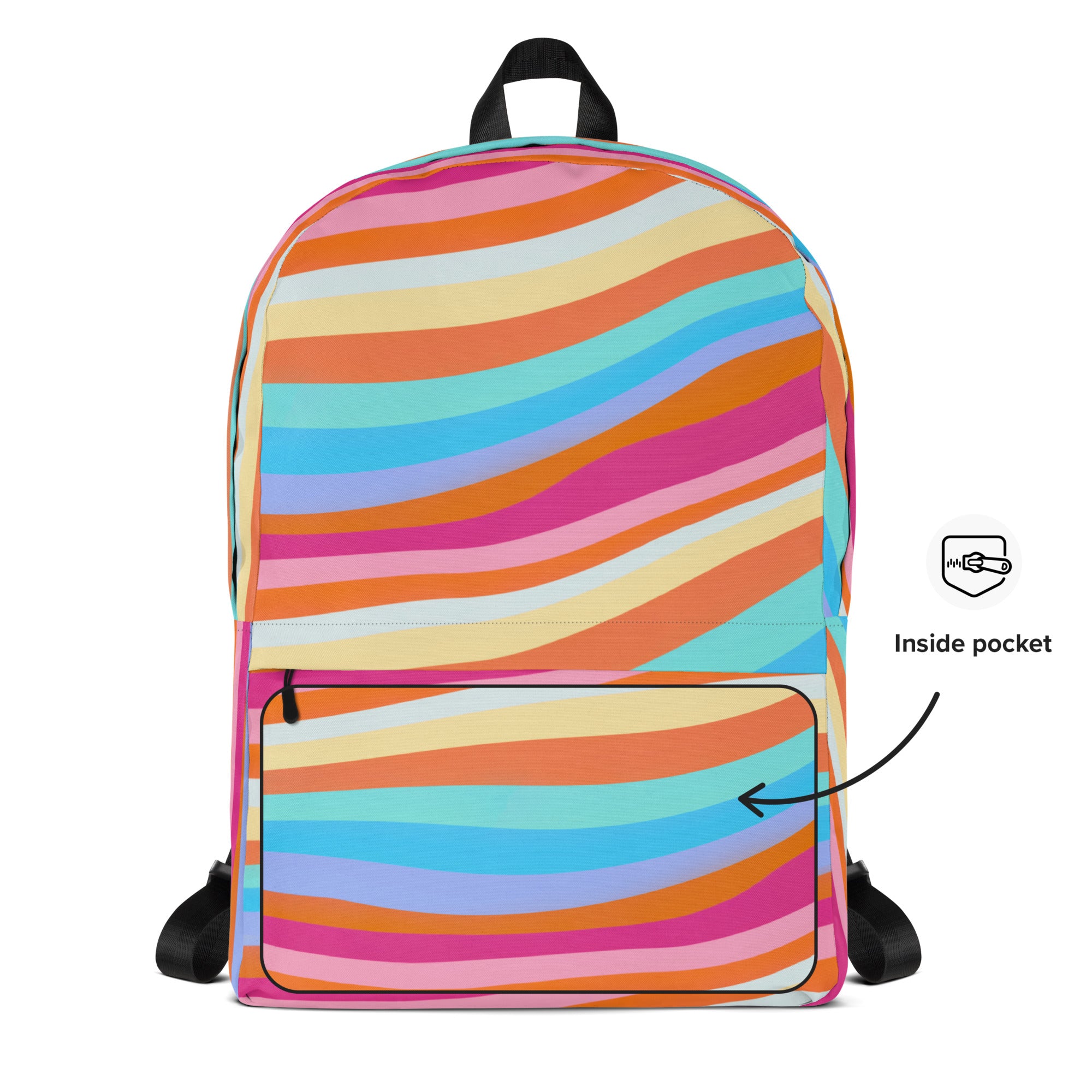 Girls Colorful Wavy Sand Stripe Backpack - Water-Resistant School Bag With Adjustable Padded Straps & Breathable Mesh Back