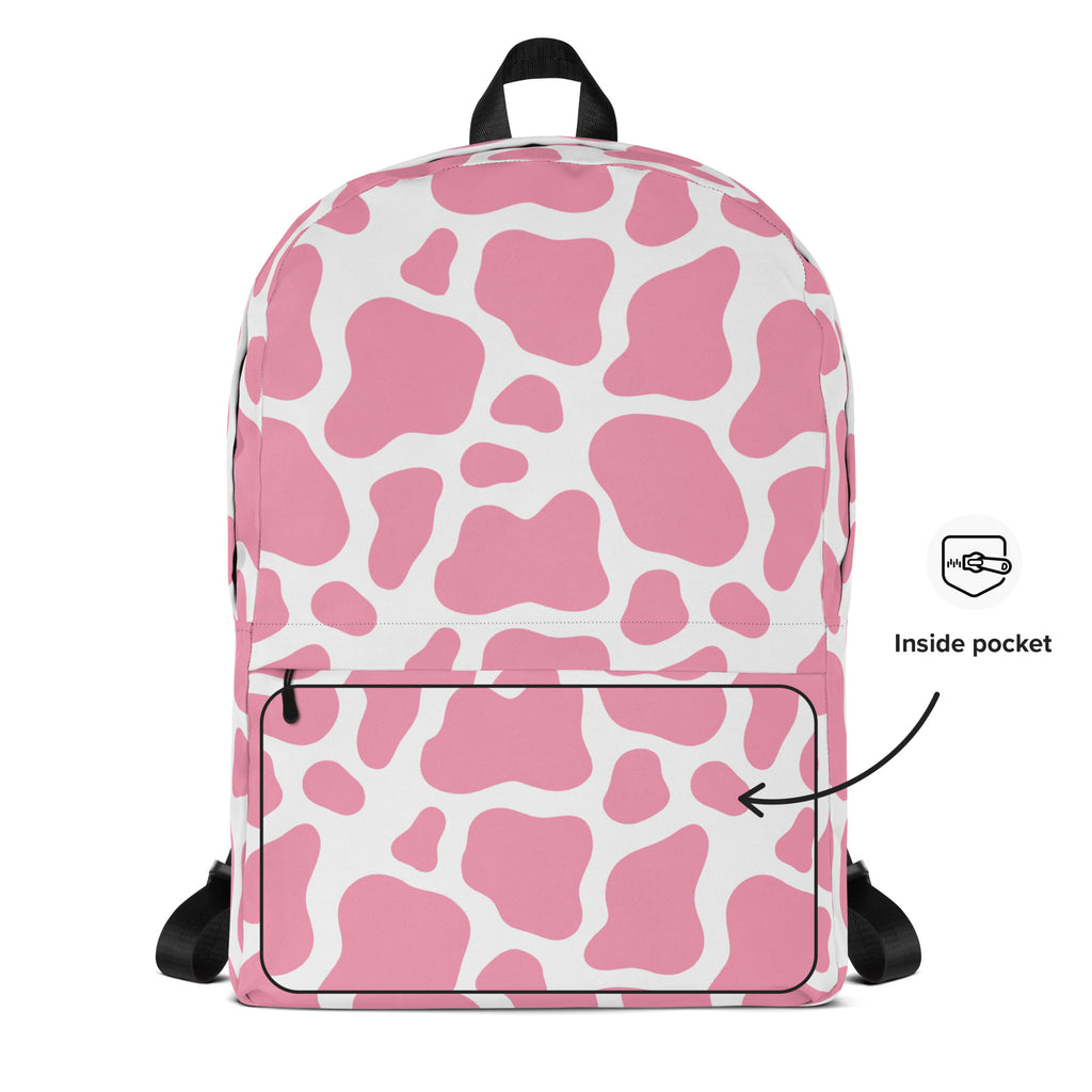 Girls Pink Cow Print Backpack - Water-Resistant School Bag With Adjustable Padded Straps & Breathable Mesh Back