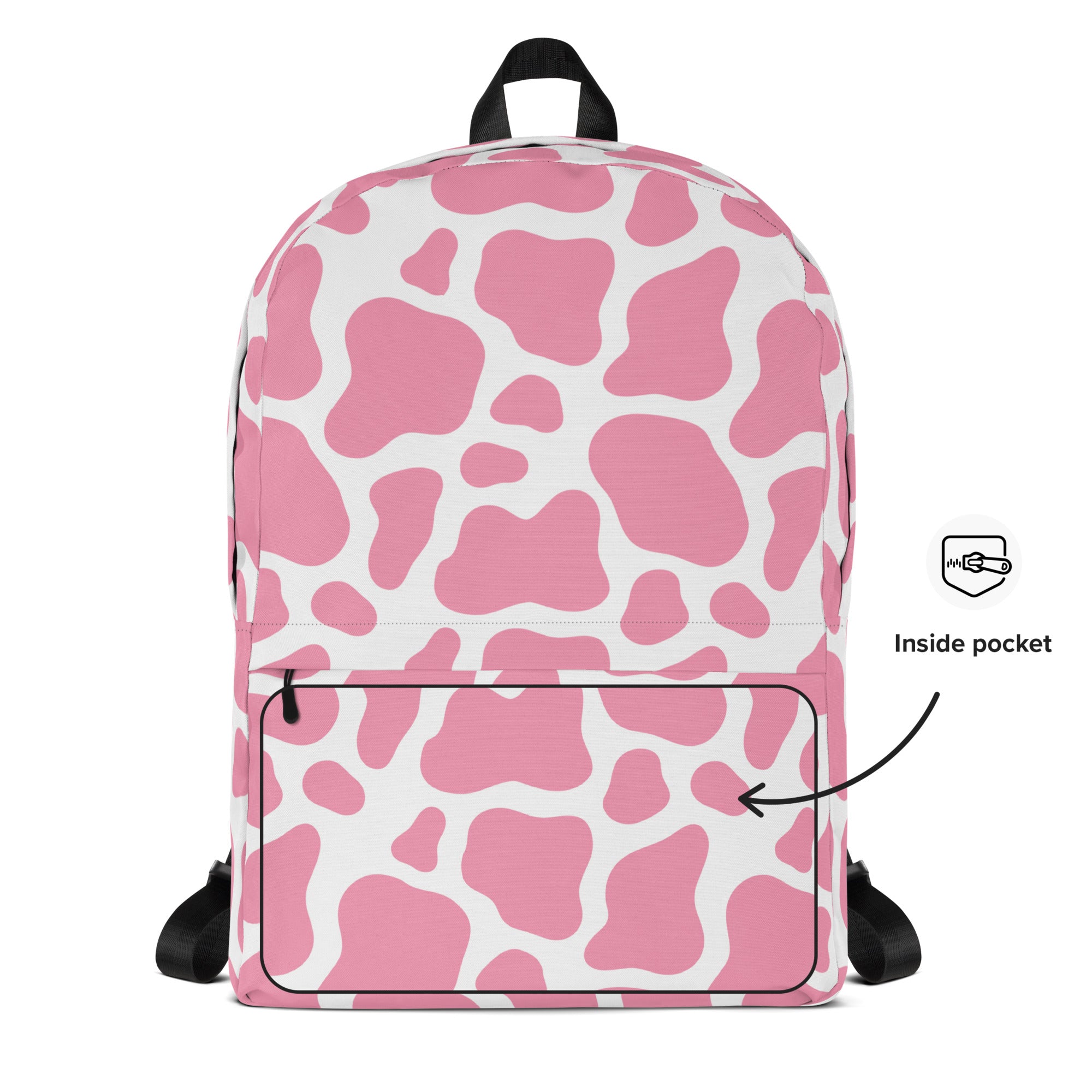 Girls Pink Cow Print Backpack - Water-Resistant School Bag With Adjustable Padded Straps & Breathable Mesh Back
