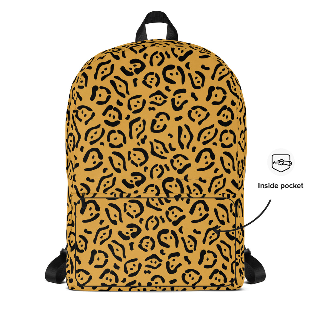 Kids Gold Leopard Print Backpack - Water-Resistant School Bag With Adjustable Padded Straps & Breathable Mesh Back