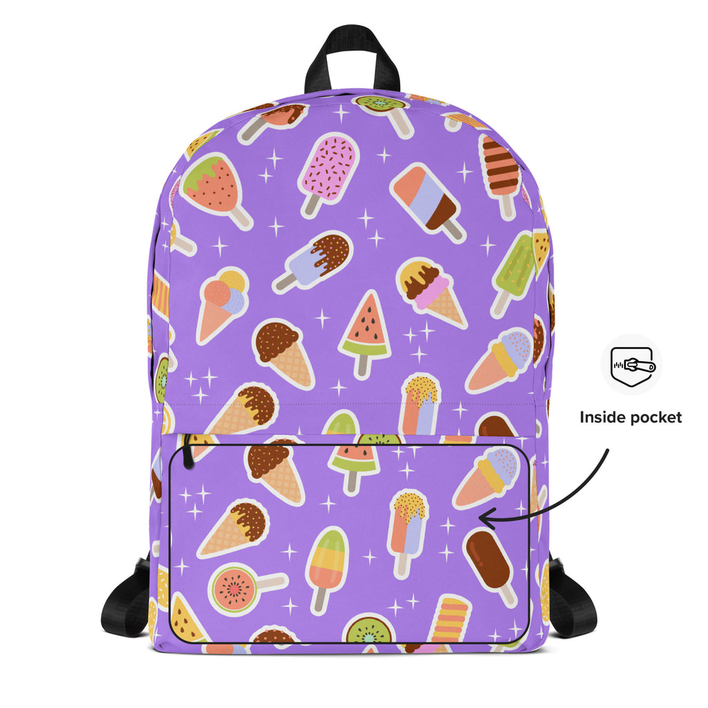 Girls Purple Ice Cream Backpack - Water-Resistant School Bag With Adjustable Padded Straps & Breathable Mesh Back