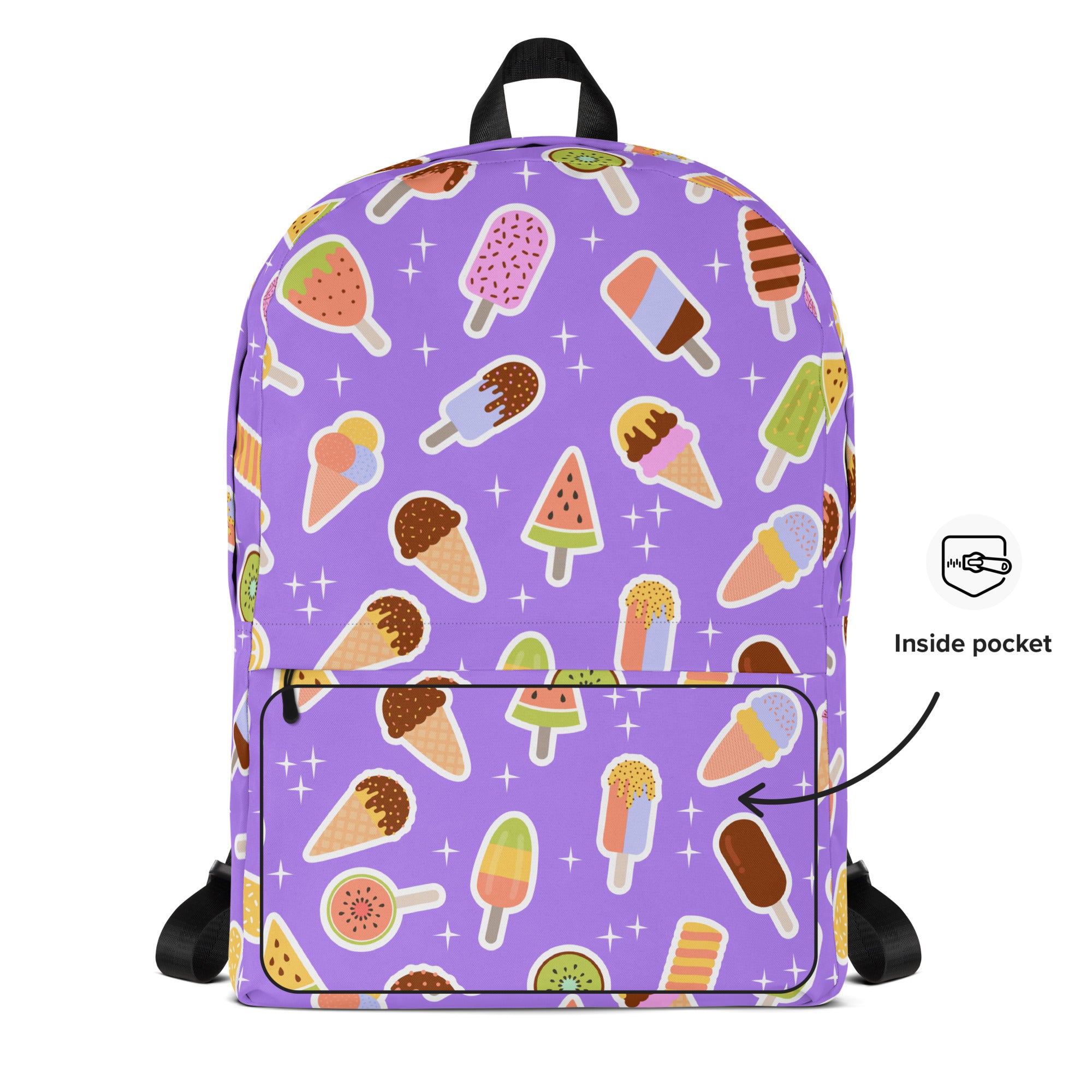 Girls Purple Ice Cream Backpack - Water-Resistant School Bag With Adjustable Padded Straps & Breathable Mesh Back