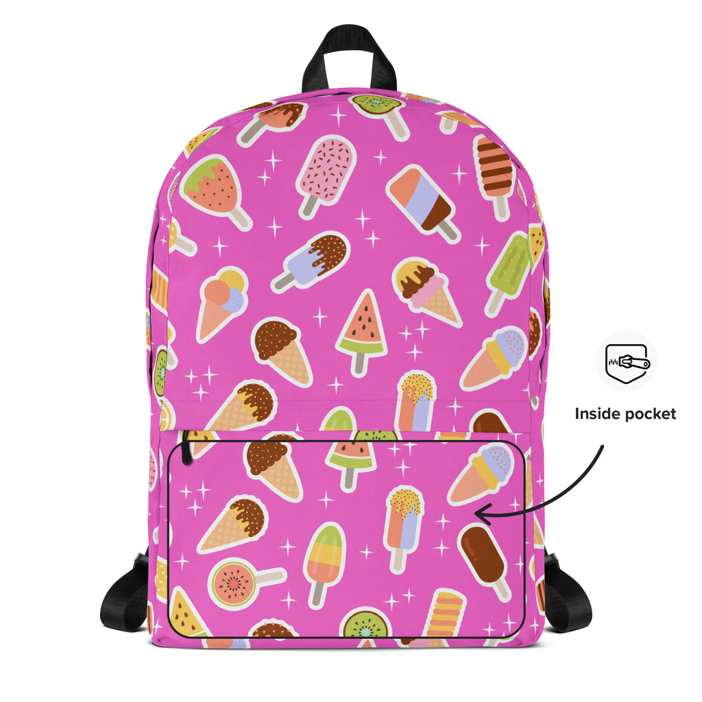 Girls Pink Ice Cream Backpack - Water-Resistant School Bag With Adjustable Padded Straps & Breathable Mesh Back