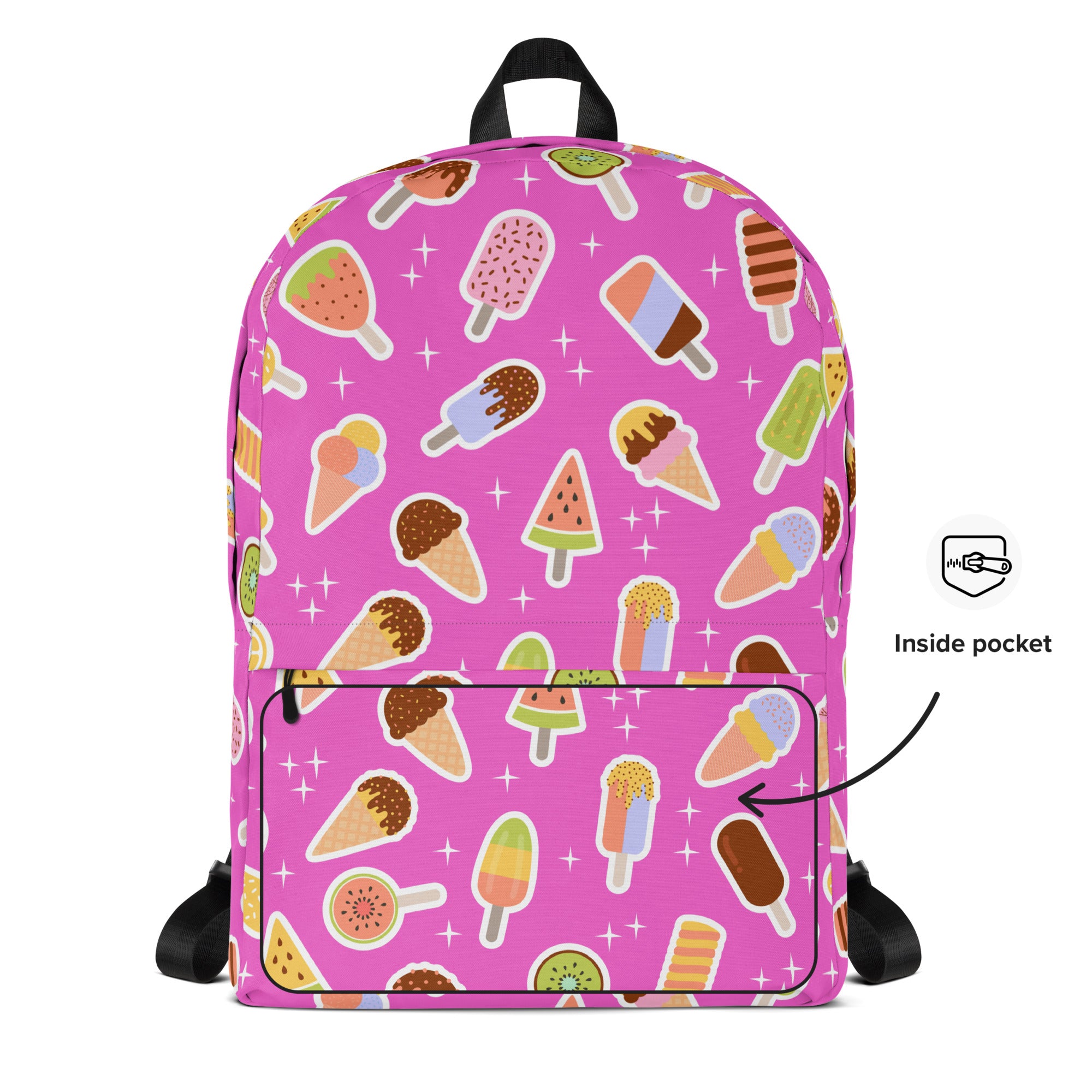 Girls Pink Ice Cream Backpack - Water-Resistant School Bag With Adjustable Padded Straps & Breathable Mesh Back