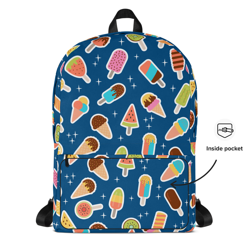 Girls Blue Ice Cream Backpack - Water-Resistant School Bag With Adjustable Padded Straps & Breathable Mesh Back