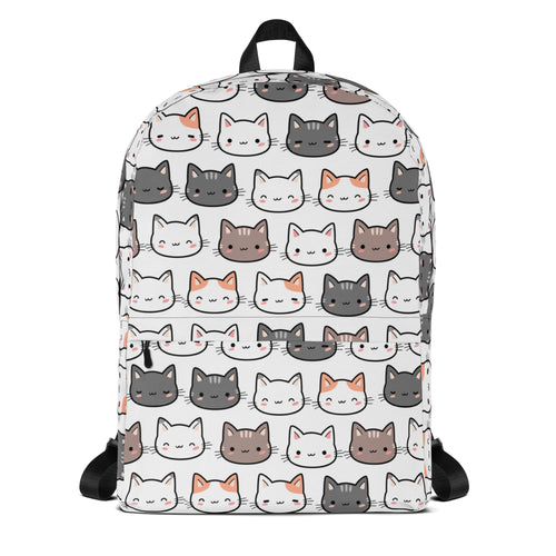 Girls cute cat backpack white with colorful cartoon cat face pattern perfect for school use