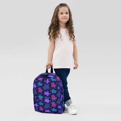 Girls purple sea turtle backpack in vibrant purple and blue with multicolored turtle pattern for school use