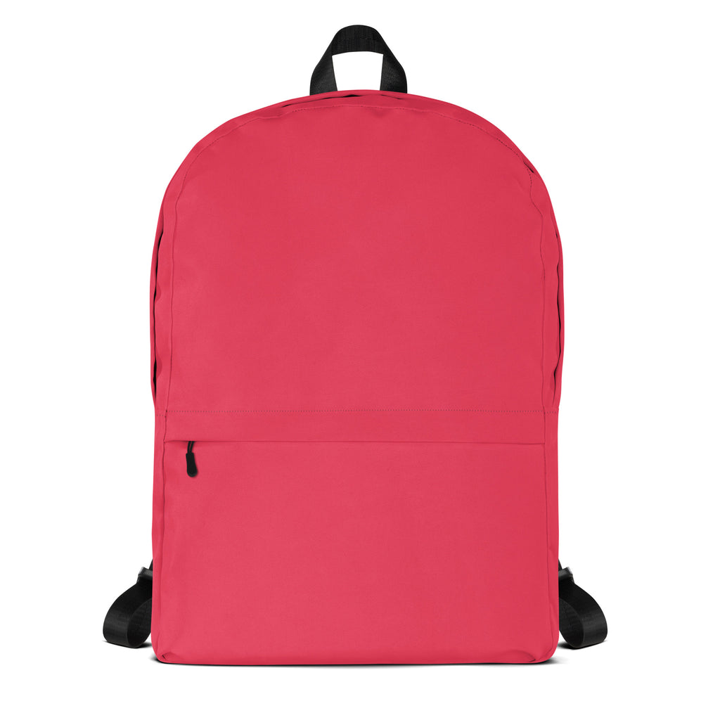 Girls pink backpack with vibrant red color black straps top handle and a simple design for everyday use