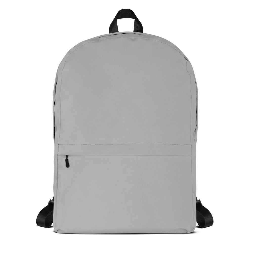 Kids gray backpack with minimalist design featuring black straps and top handle for easy carrying