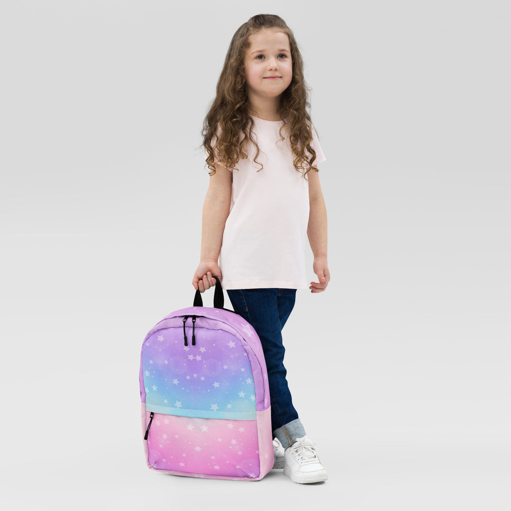 Girls Rainbow Stars Backpack - Water-Resistant School Bag With Adjustable Padded Straps & Breathable Mesh Back