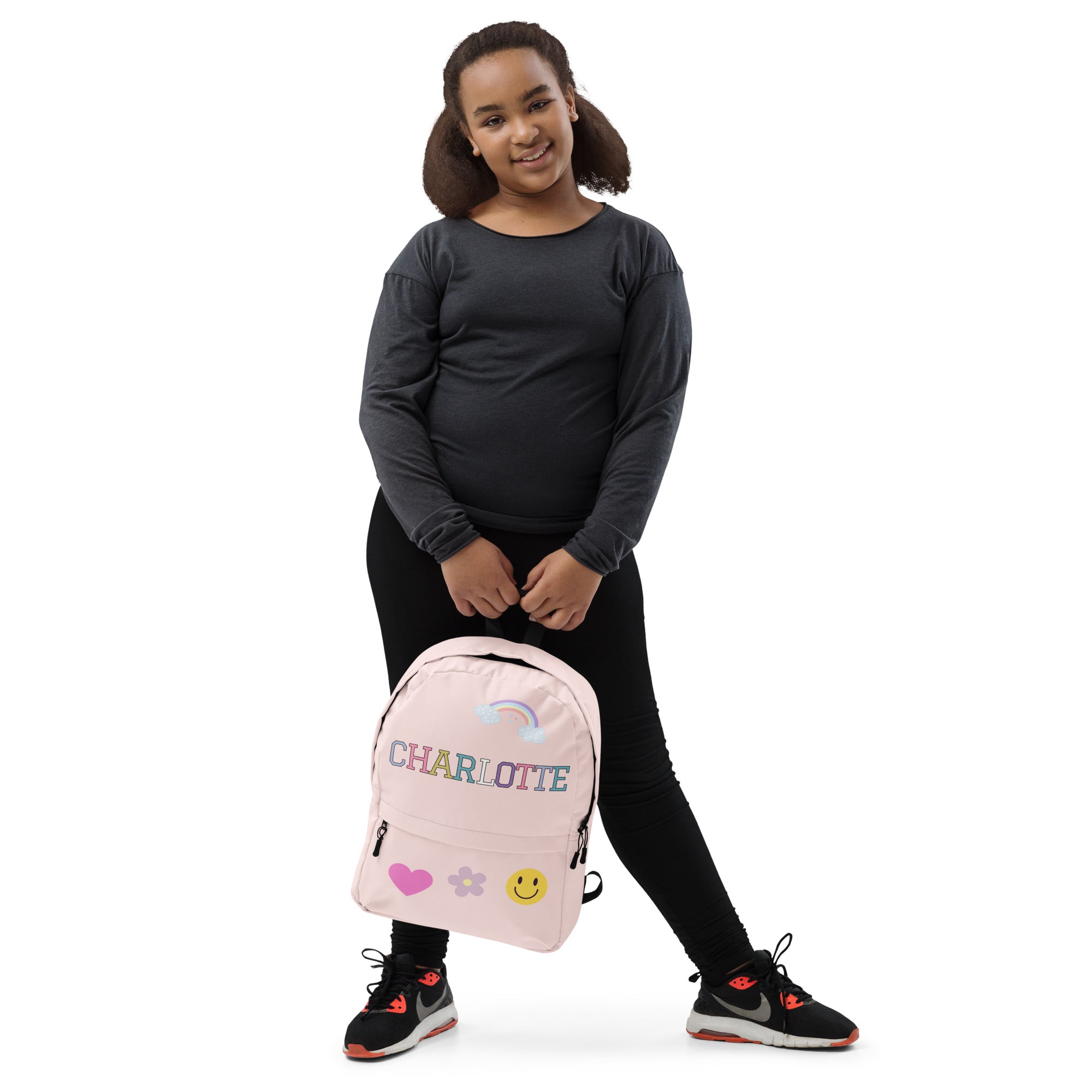 Girls Personalized Rainbow Backpack - Water-Resistant School Bag With Adjustable Padded Straps & Breathable Mesh Back