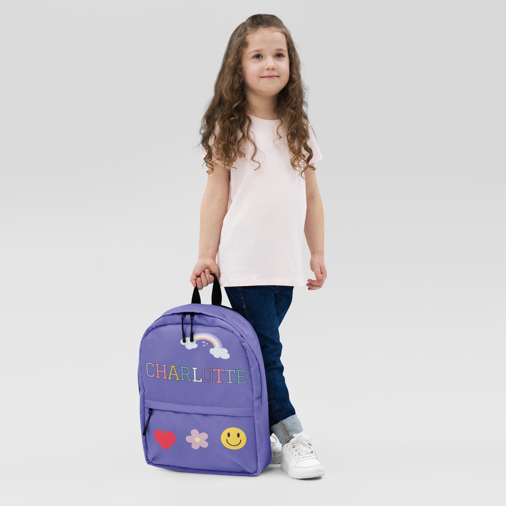 Girls Personalized Rainbow Backpack - Water-Resistant School Bag With Adjustable Padded Straps & Breathable Mesh Back
