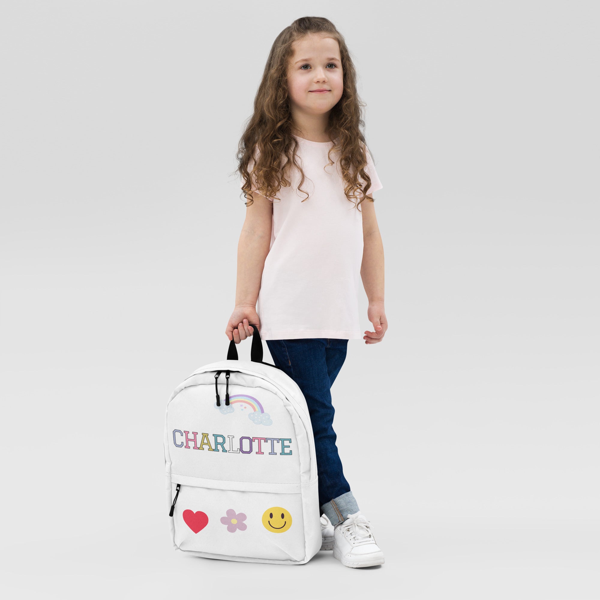Girls Personalized Rainbow Backpack - Water-Resistant School Bag With Adjustable Padded Straps & Breathable Mesh Back