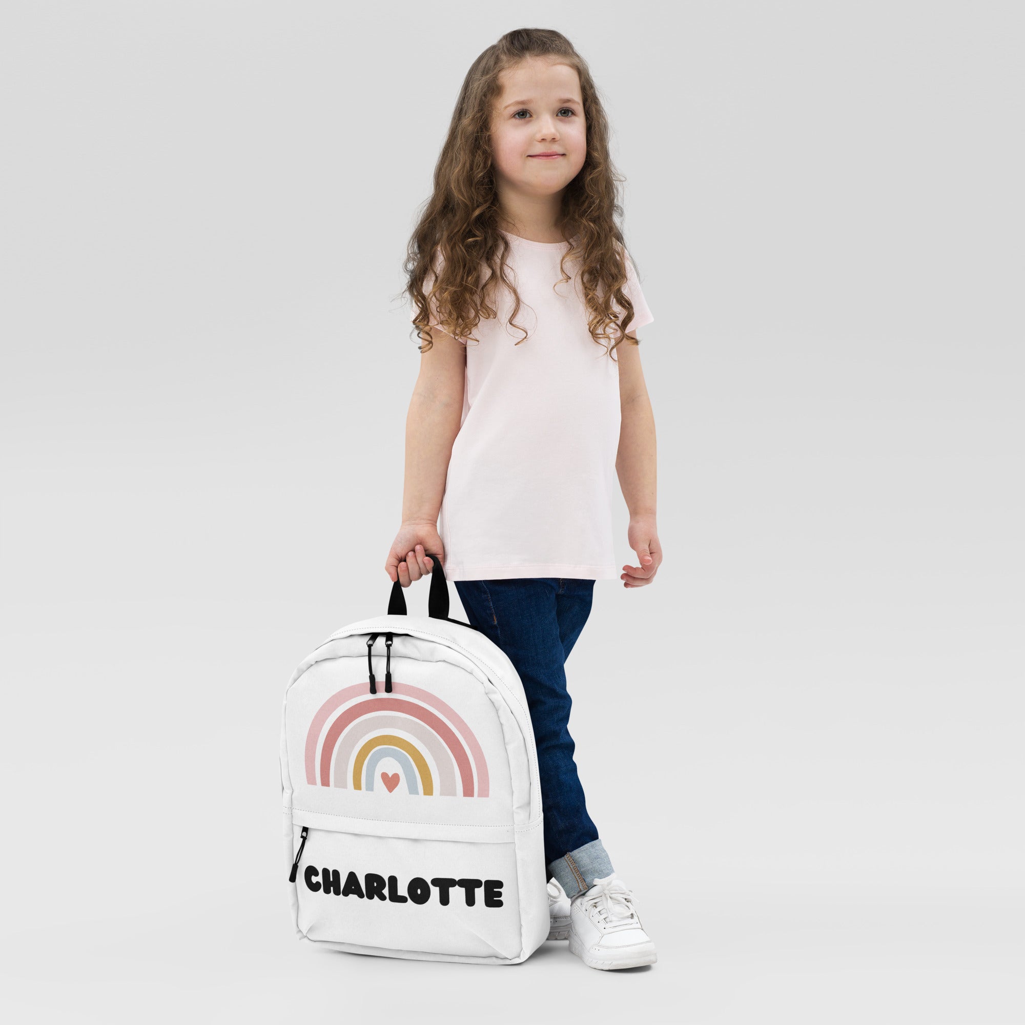 Girls Custom Name Boho Rainbow Backpack - Water-Resistant School Bag With Adjustable Padded Straps & Breathable Mesh Back