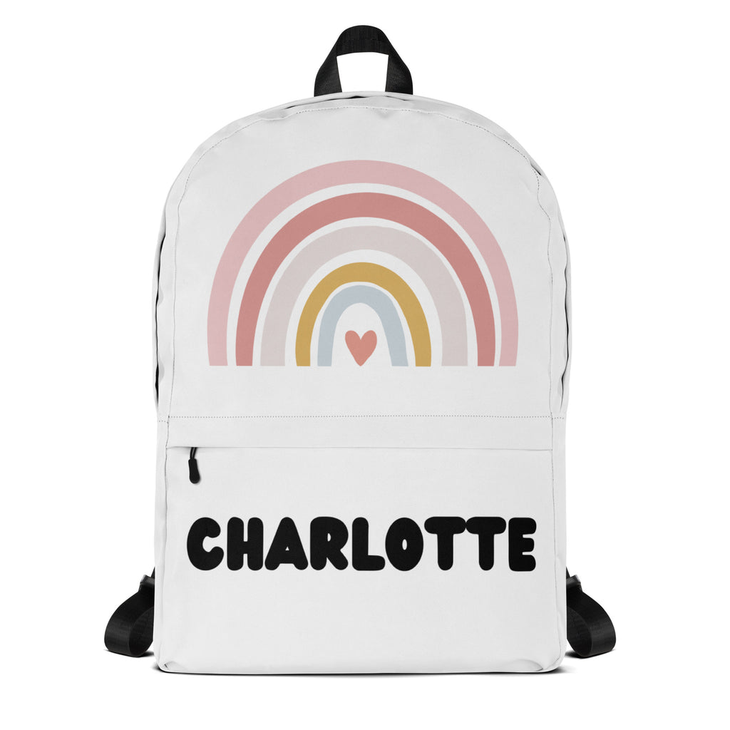 Girls Custom Name Boho Rainbow Backpack - Water-Resistant School Bag With Adjustable Padded Straps & Breathable Mesh Back