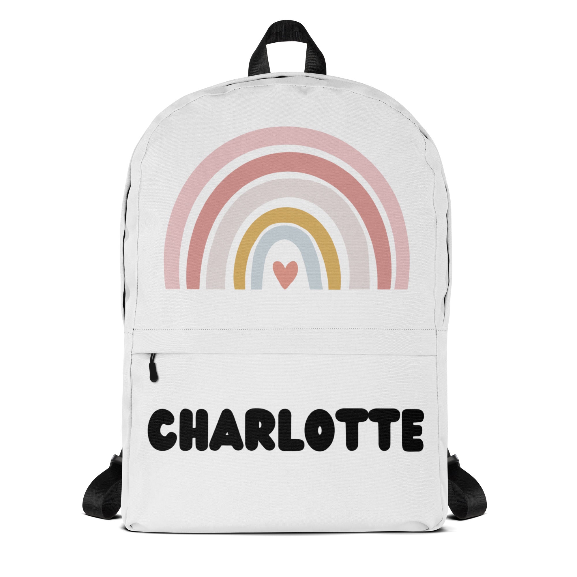 Girls Custom Name Boho Rainbow Backpack - Water-Resistant School Bag With Adjustable Padded Straps & Breathable Mesh Back